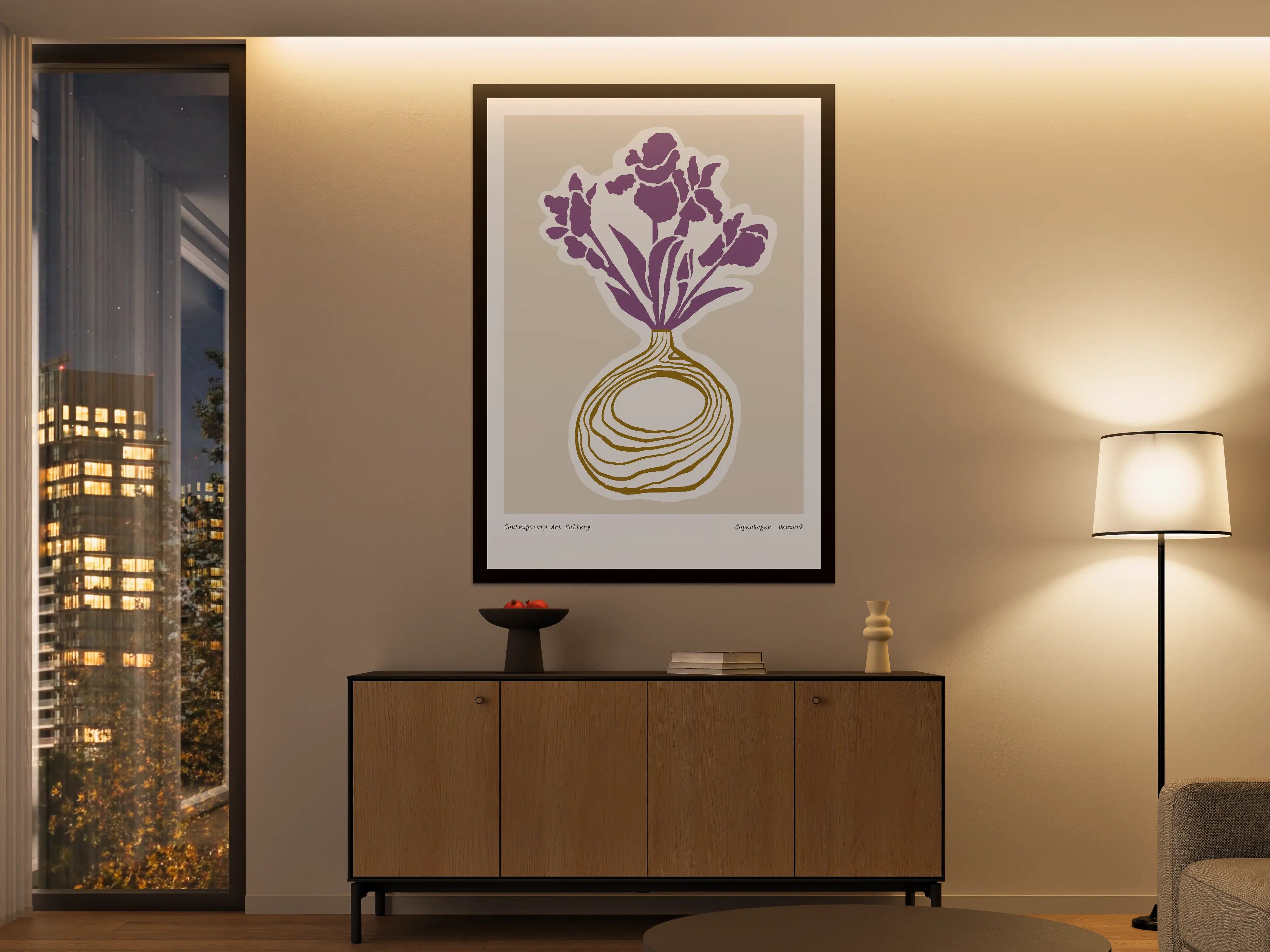 Große Wandbilder - Moderne Blumenillustration mit violettem Akzent