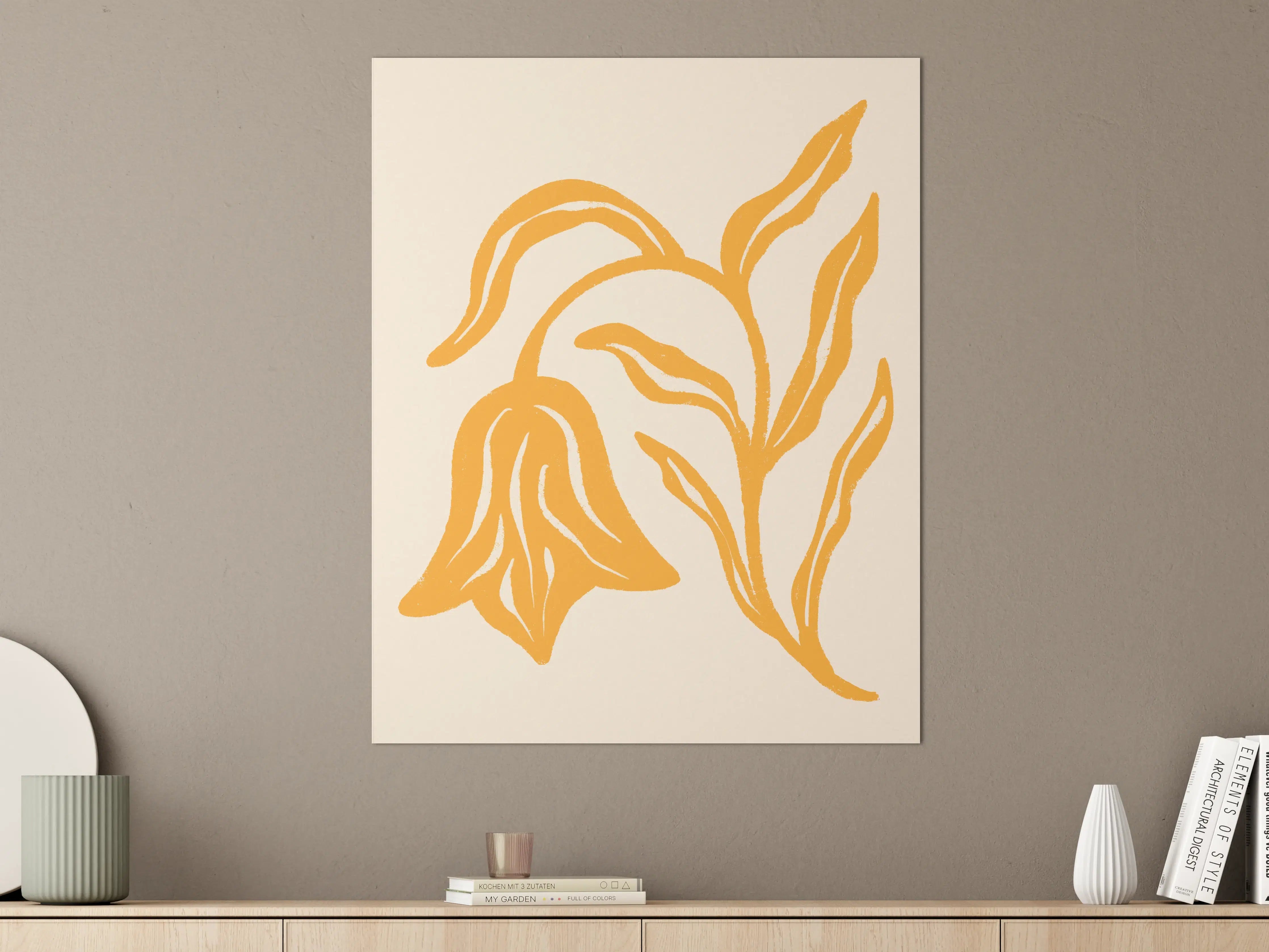 Große Wandbilder - Moderne Blumenzeichnung in warmem Orange