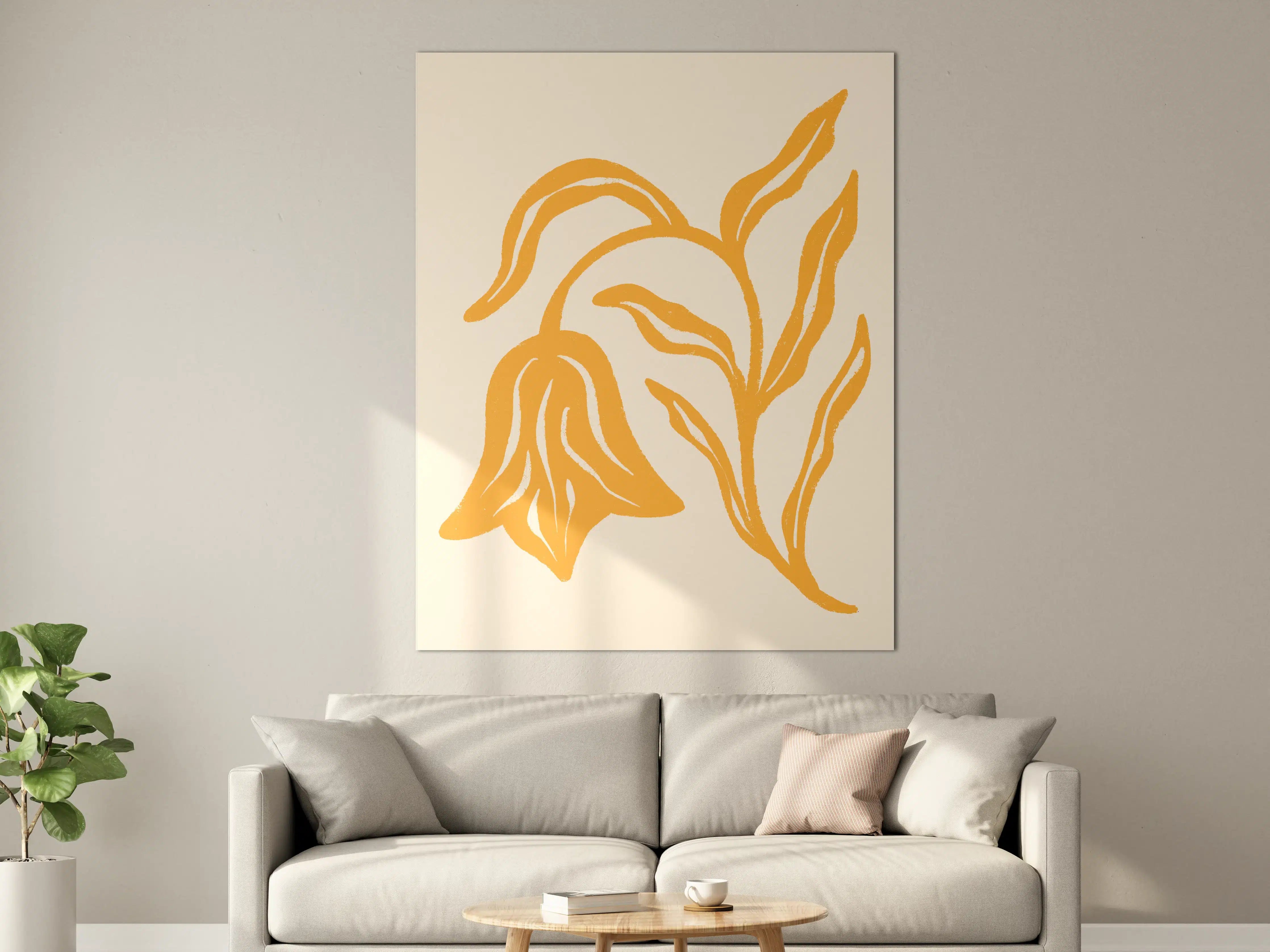 Große Wandbilder - Moderne Blumenzeichnung in warmem Orange