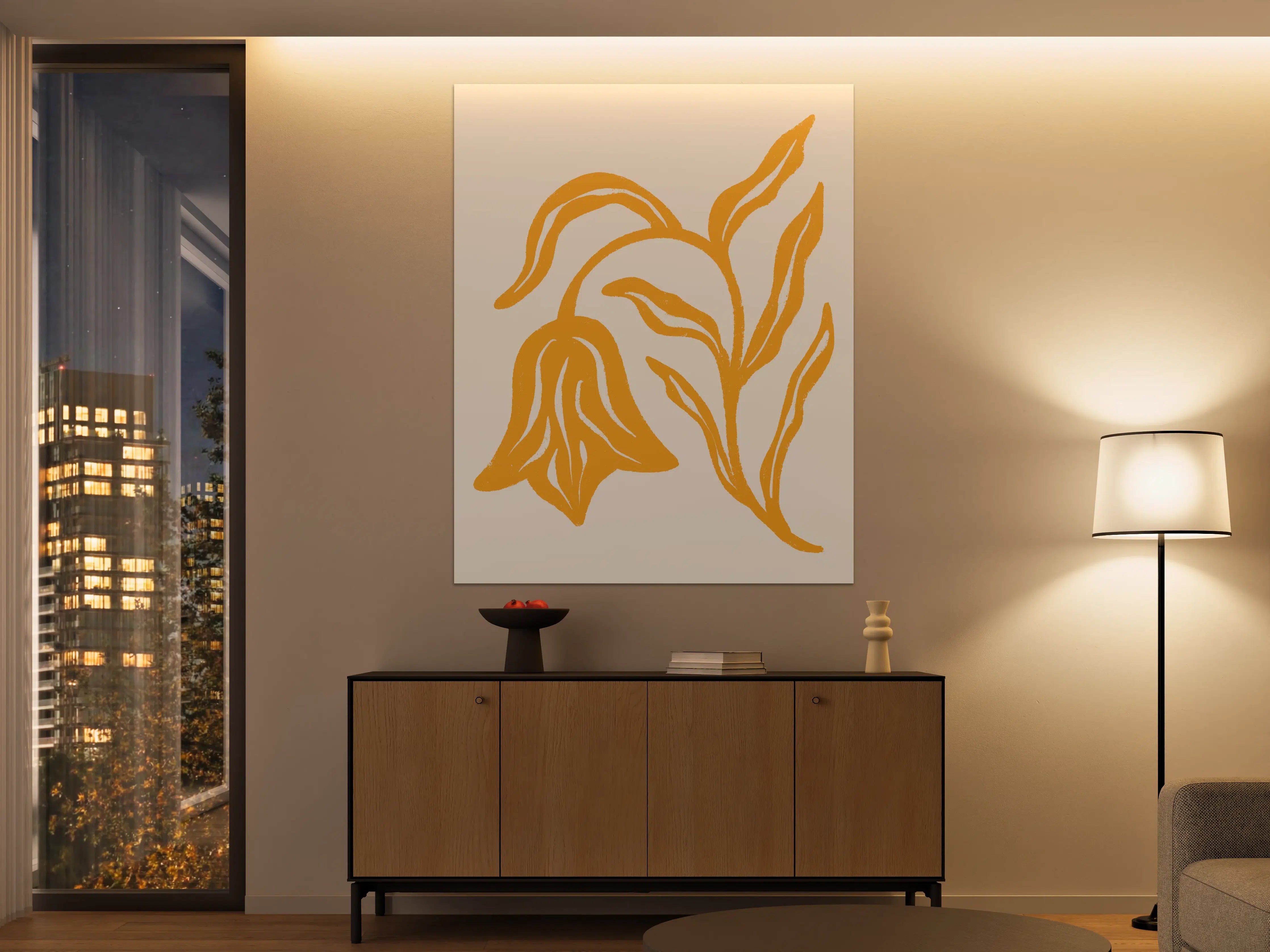 Große Wandbilder - Moderne Blumenzeichnung in warmem Orange