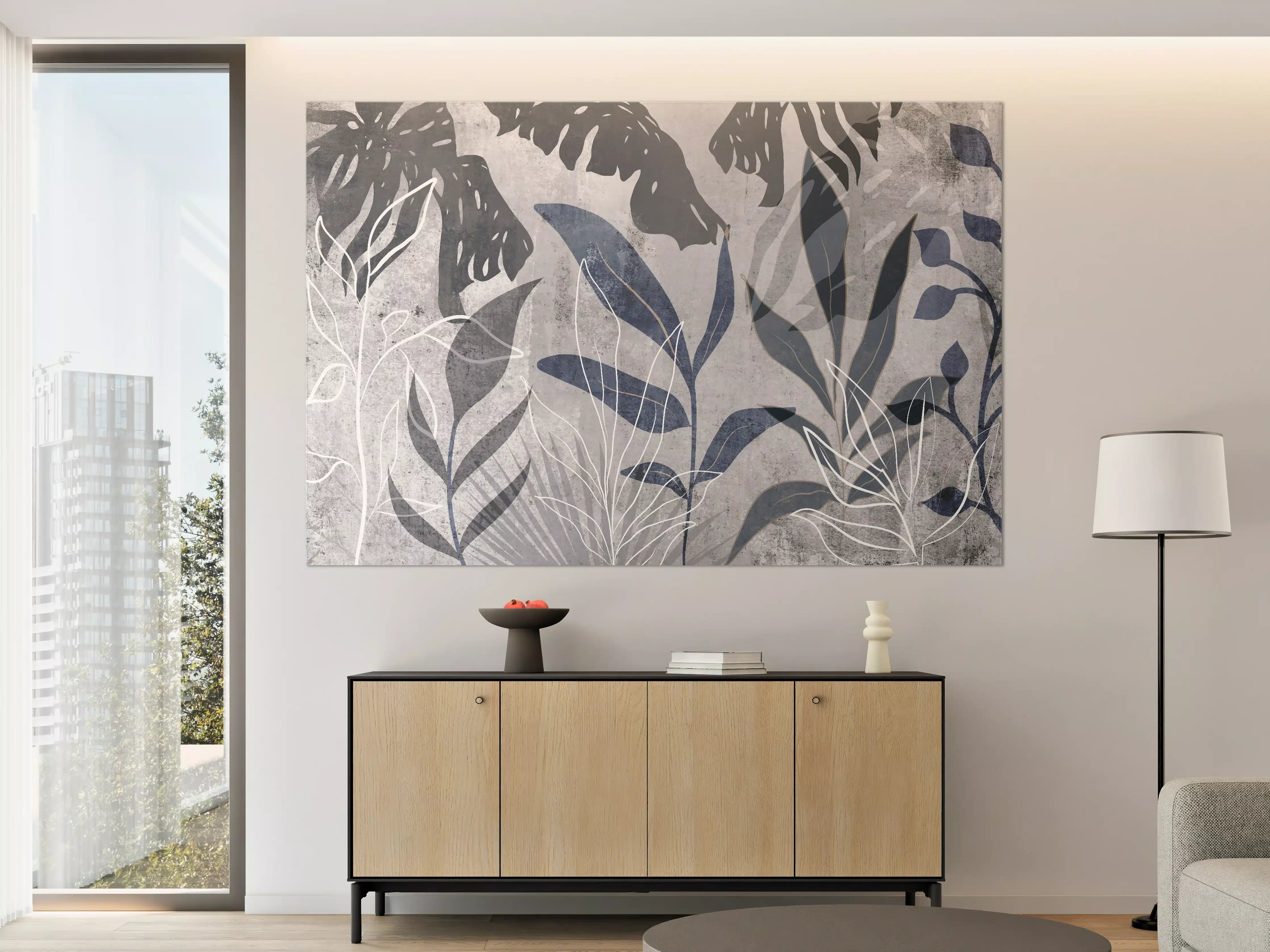 Große Wandbilder - Moderne Botanik Grau-Weiß