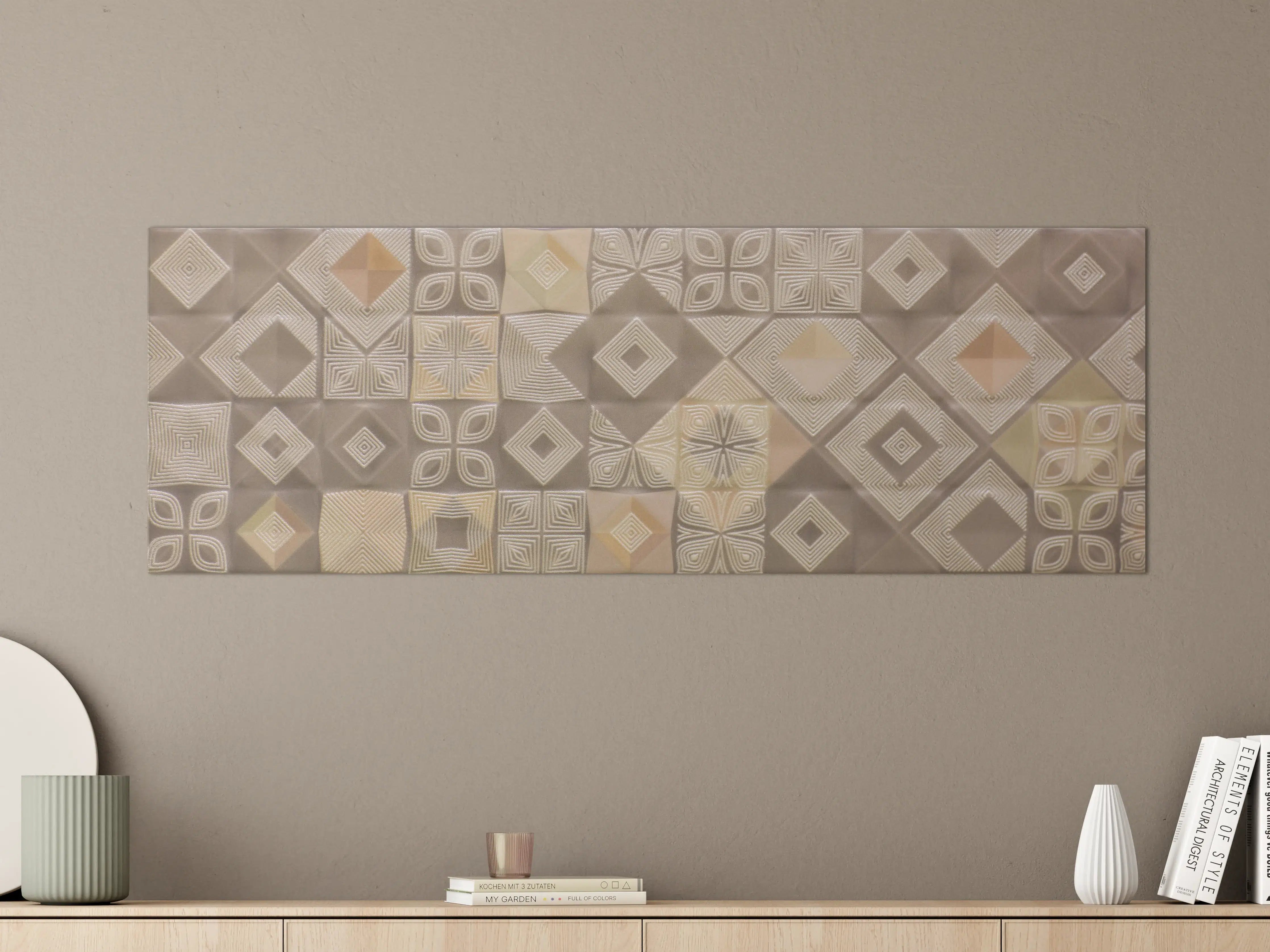 Große Wandbilder - Moderne Fliesen mit geometrischem Muster in neutralen Tönen