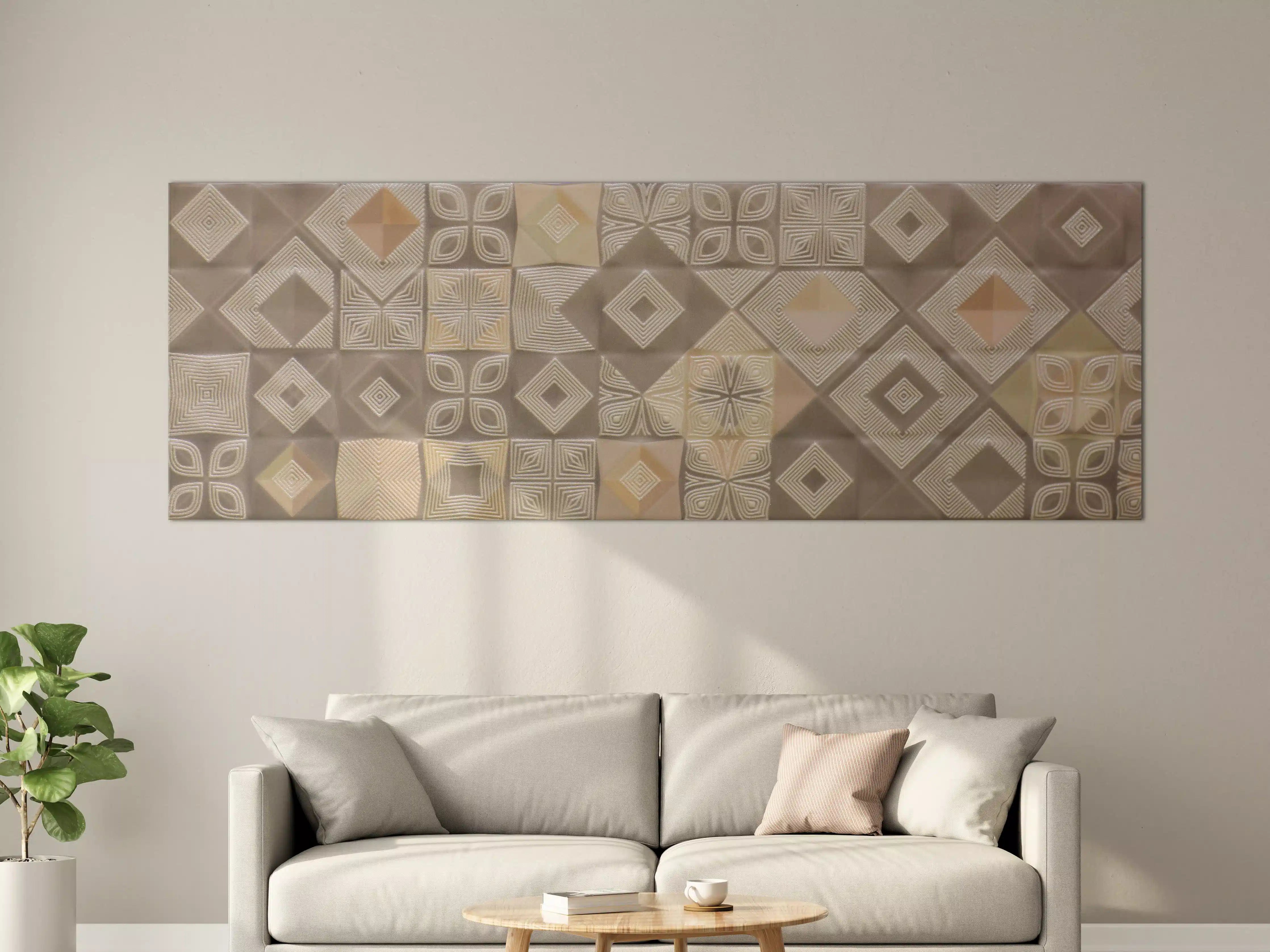 Große Wandbilder - Moderne Fliesen mit geometrischem Muster in neutralen Tönen