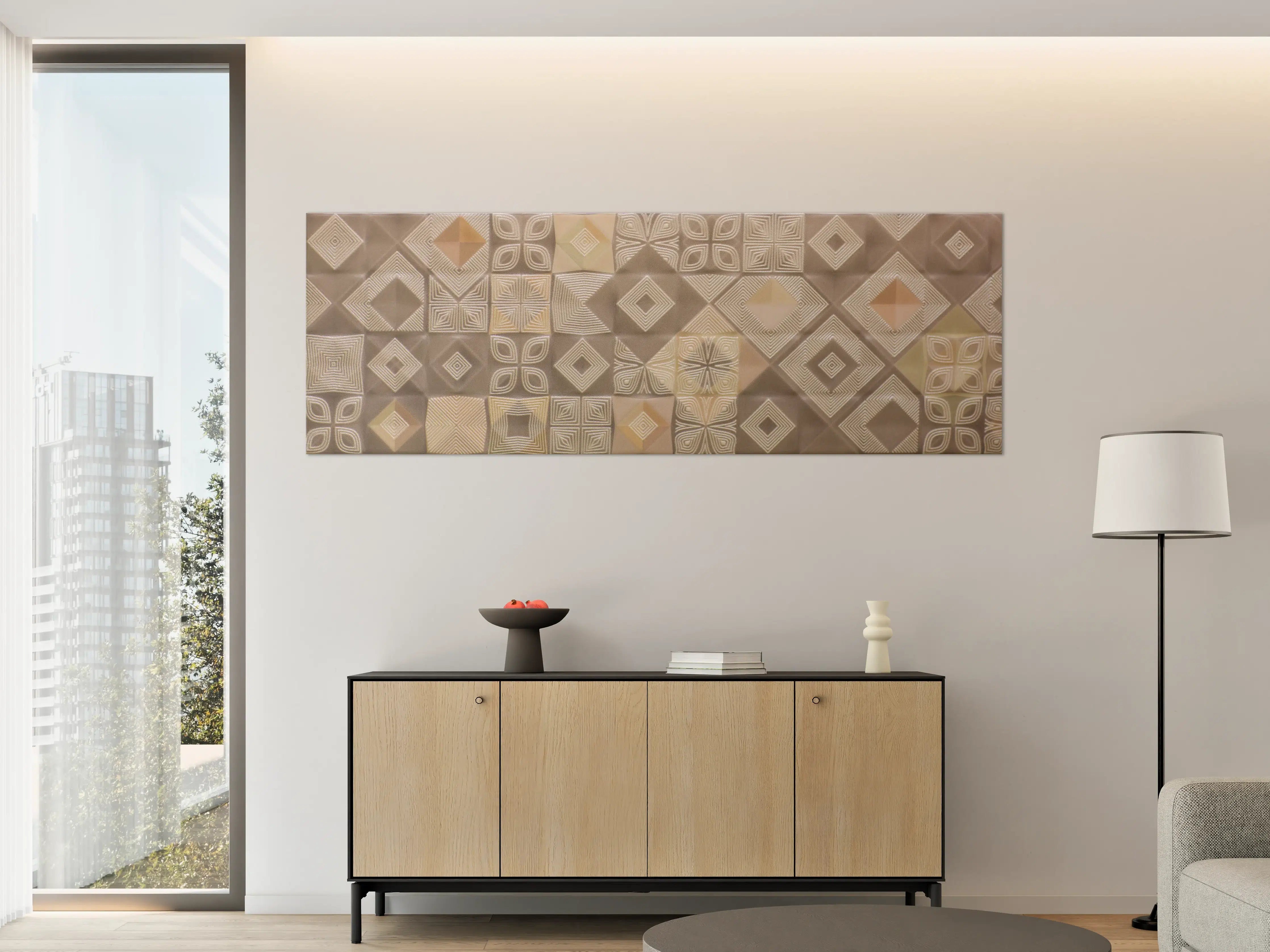 Große Wandbilder - Moderne Fliesen mit geometrischem Muster in neutralen Tönen