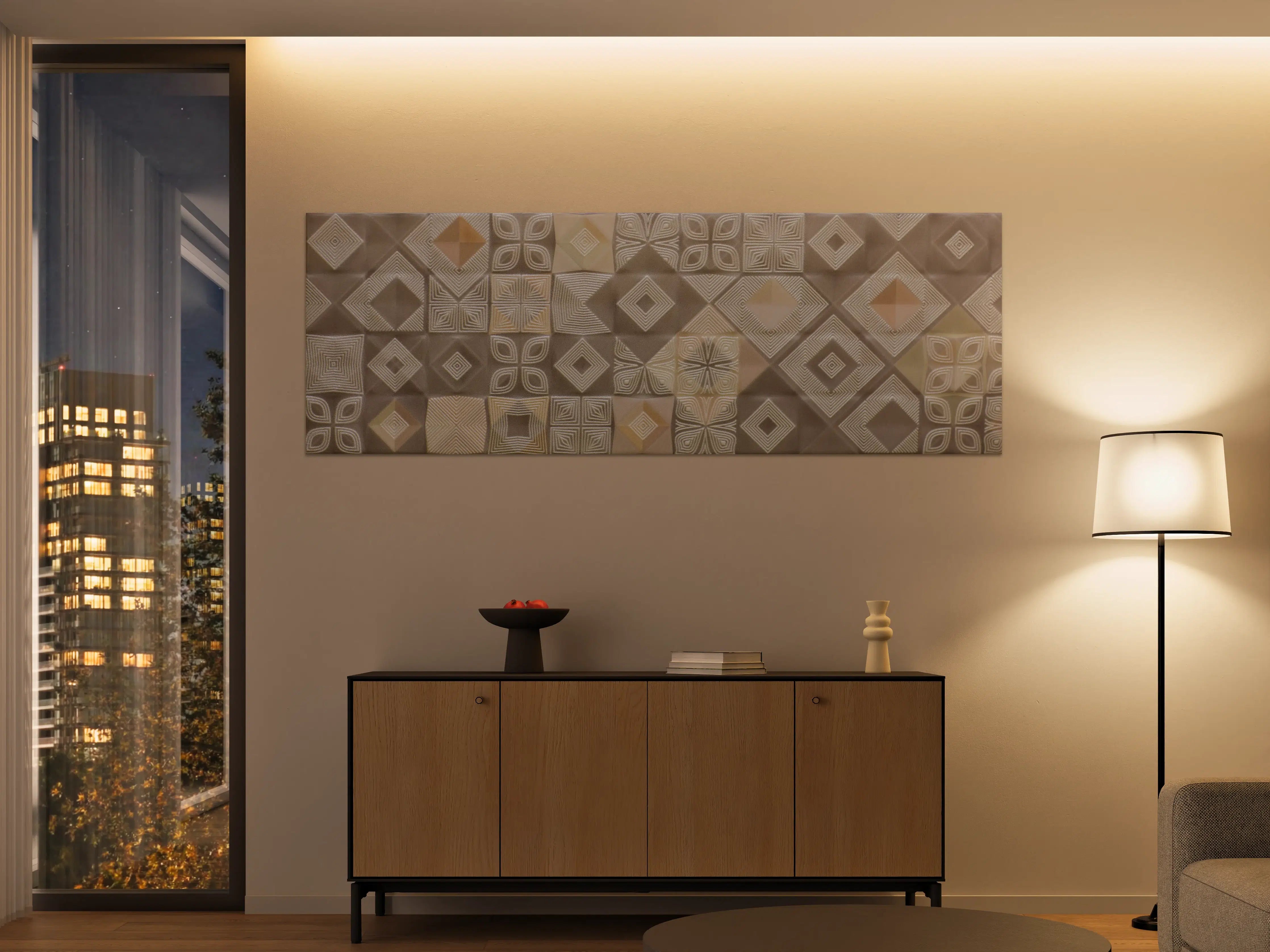 Große Wandbilder - Moderne Fliesen mit geometrischem Muster in neutralen Tönen