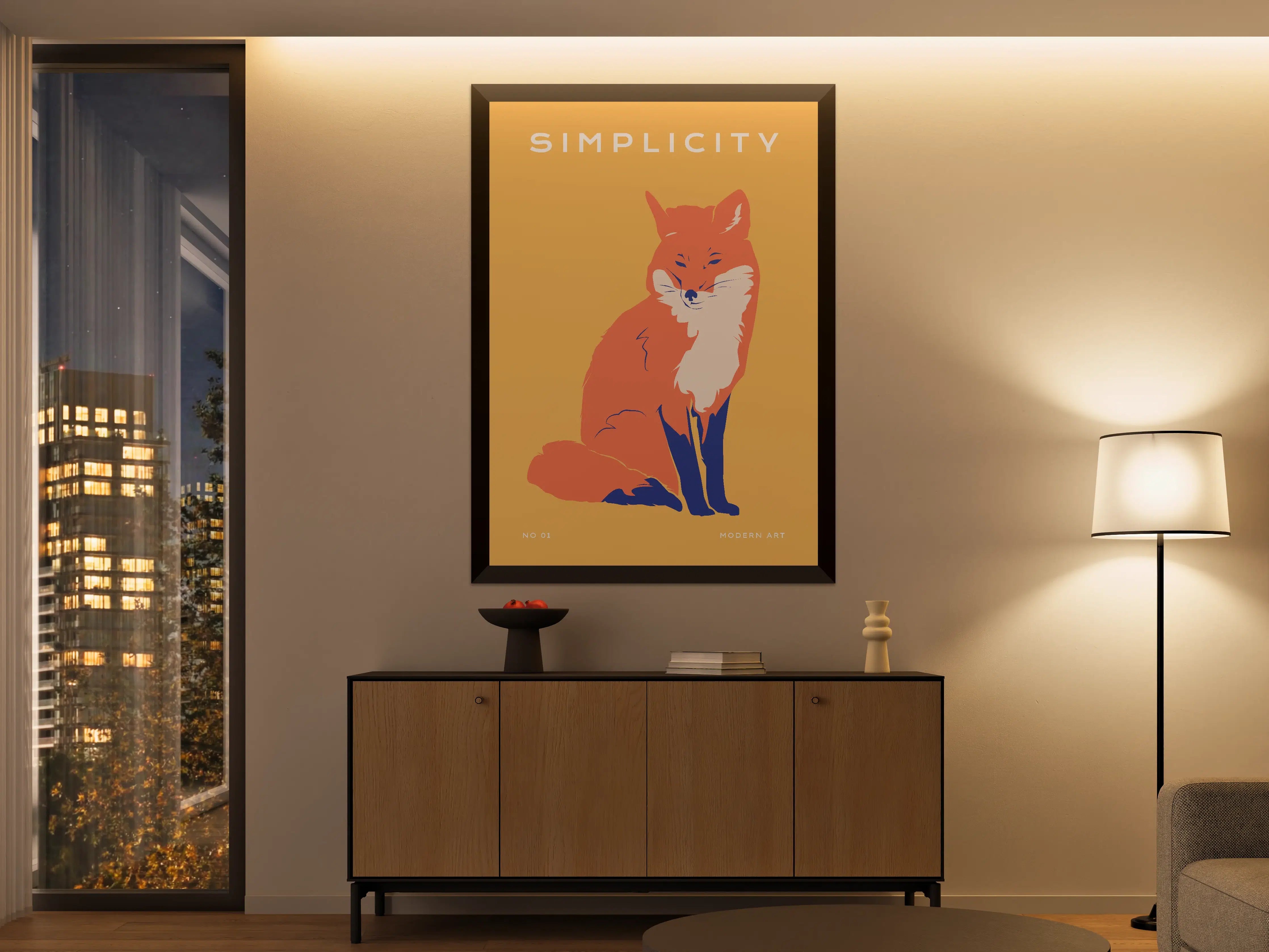 Große Wandbilder - Moderne Fox-Illustration in warmen Orangetönen