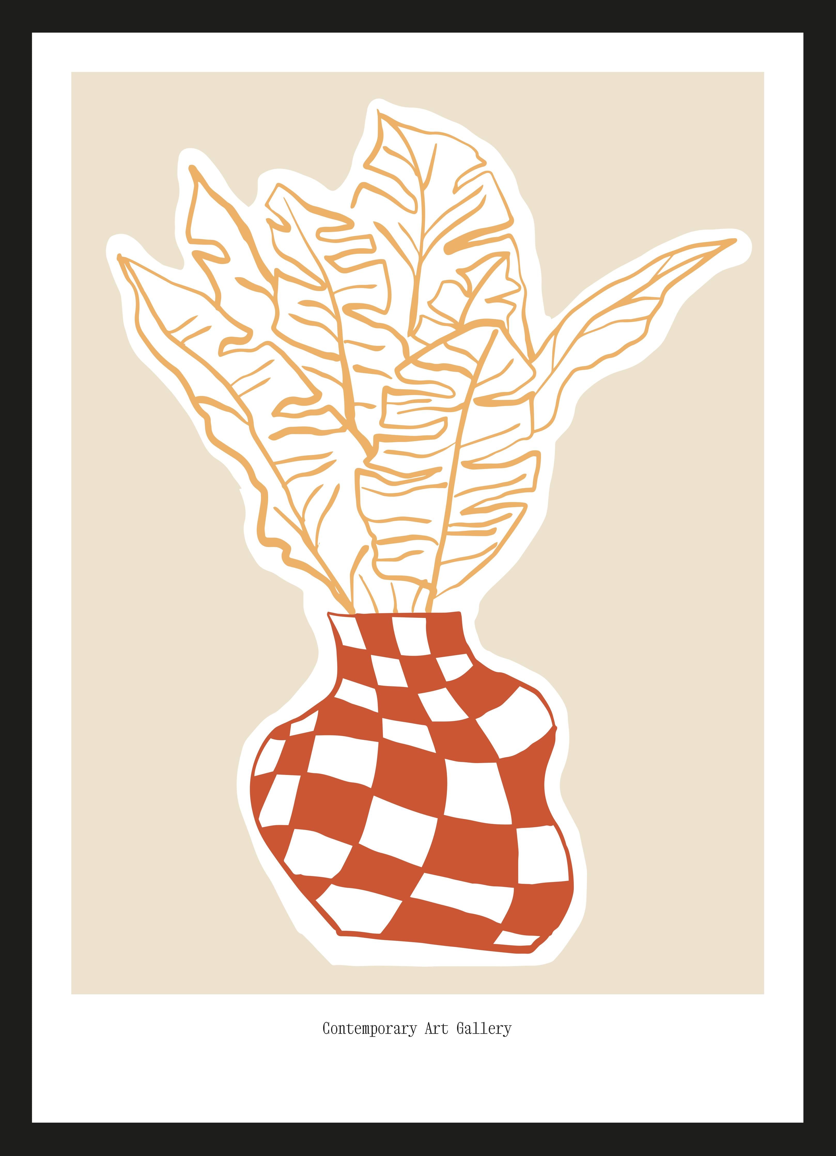 Große Wandbilder-Moderne-Illustration-Blatt-Vase