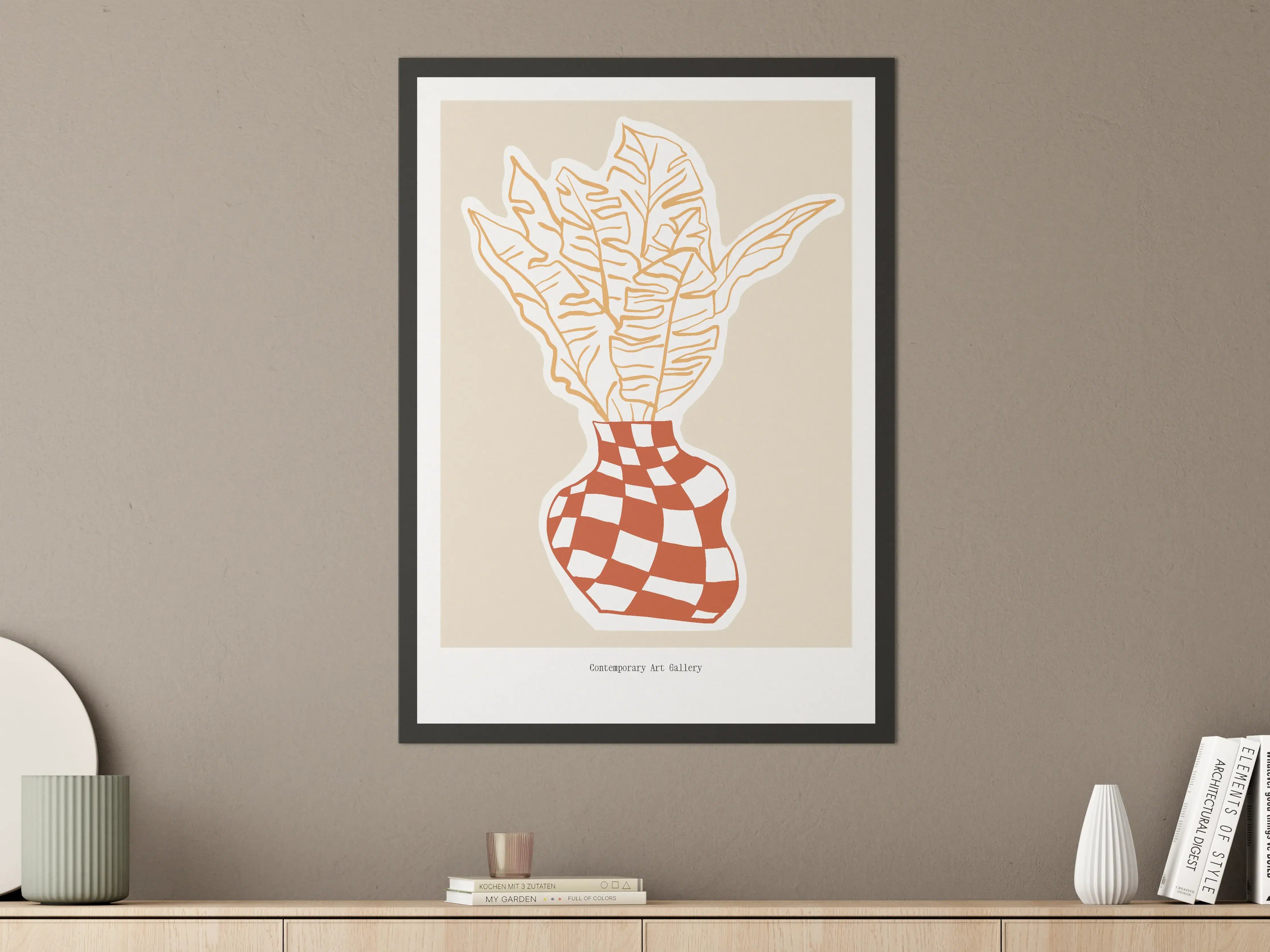 Große Wandbilder - Moderne-Illustration-Blatt-Vase