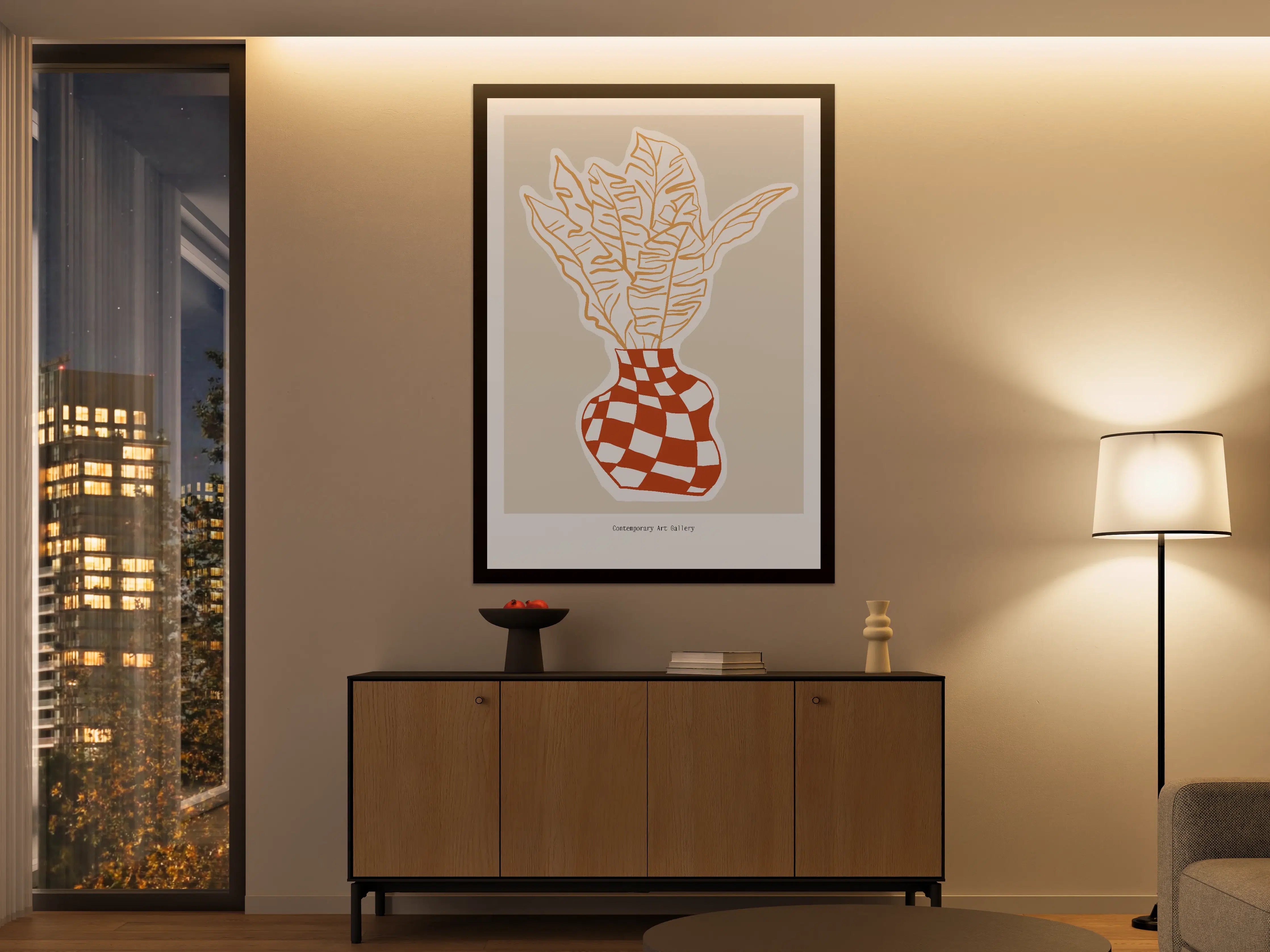 Große Wandbilder - Moderne-Illustration-Blatt-Vase
