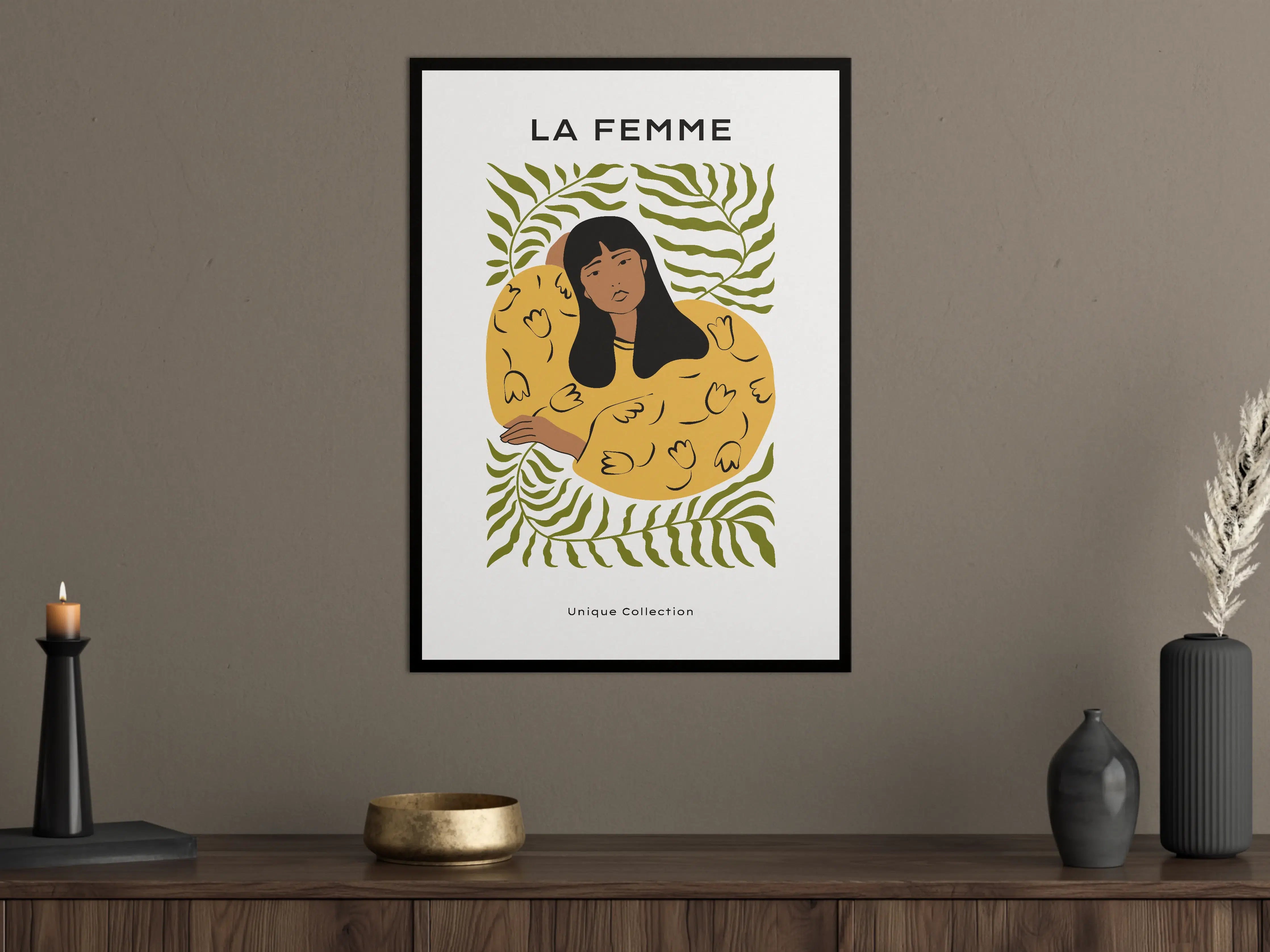 Große Wandbilder - Moderne Illustration einer Frau mit Pflanzenmuster