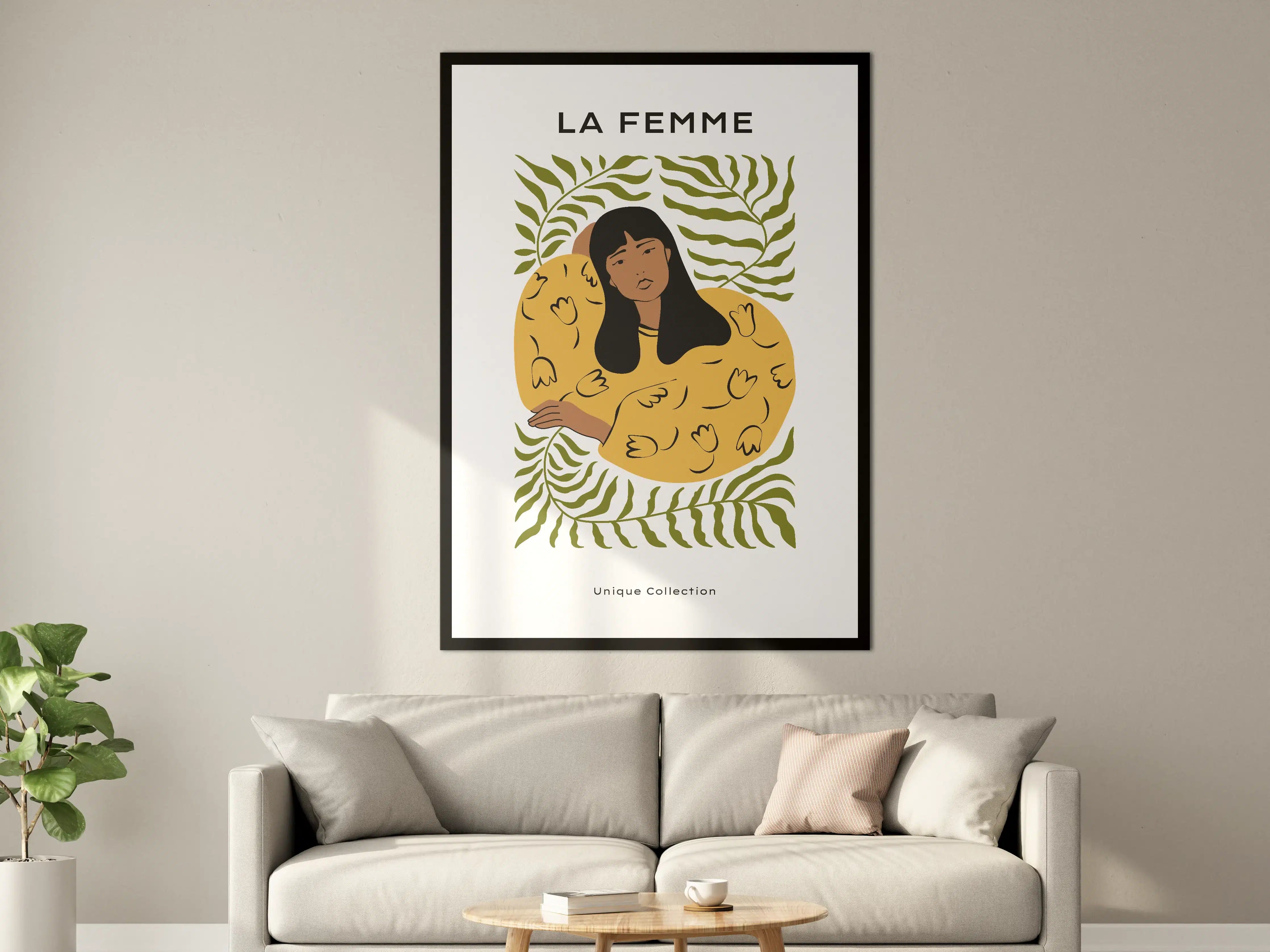 Große Wandbilder - Moderne Illustration einer Frau mit Pflanzenmuster