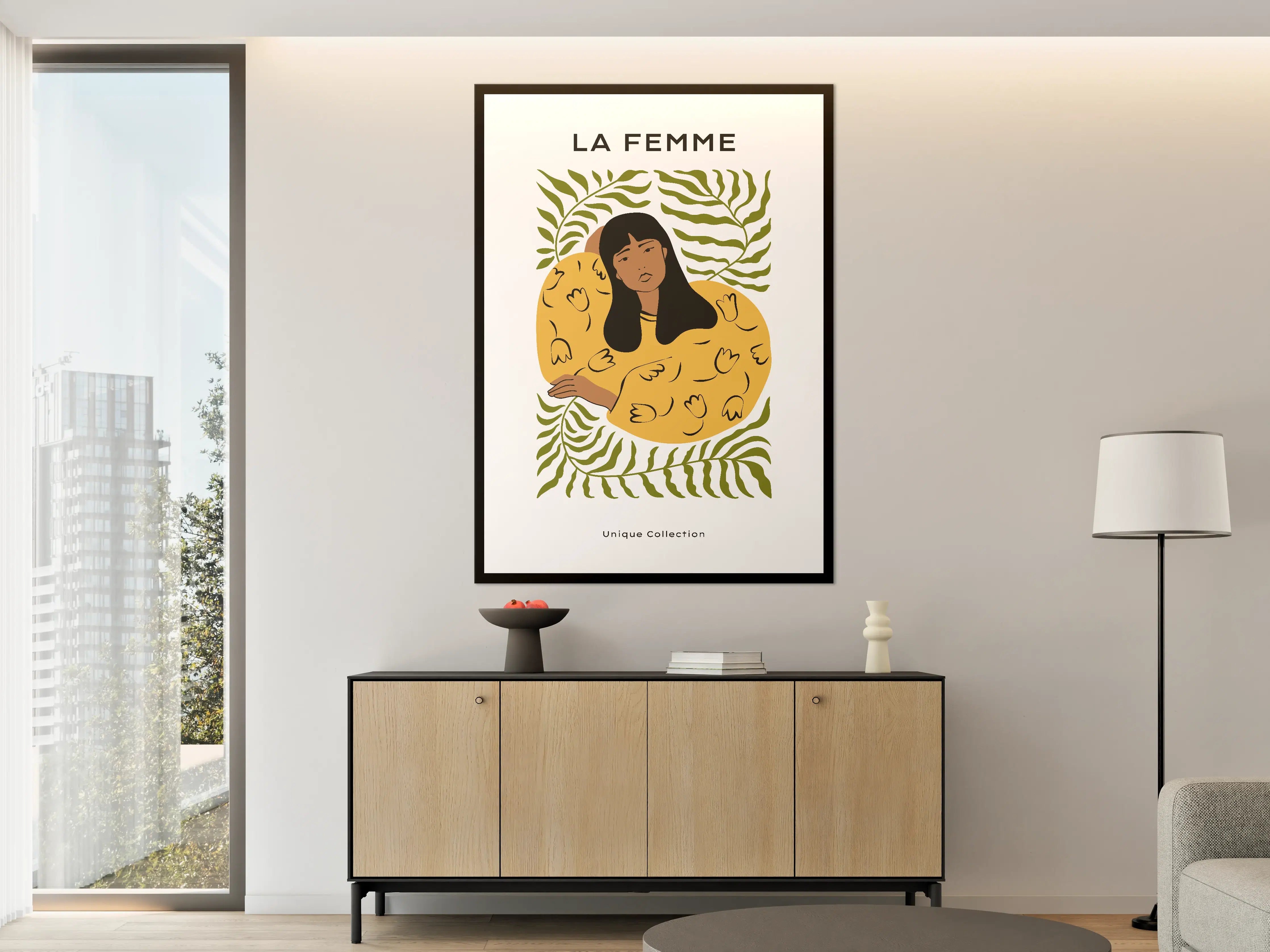Große Wandbilder - Moderne Illustration einer Frau mit Pflanzenmuster