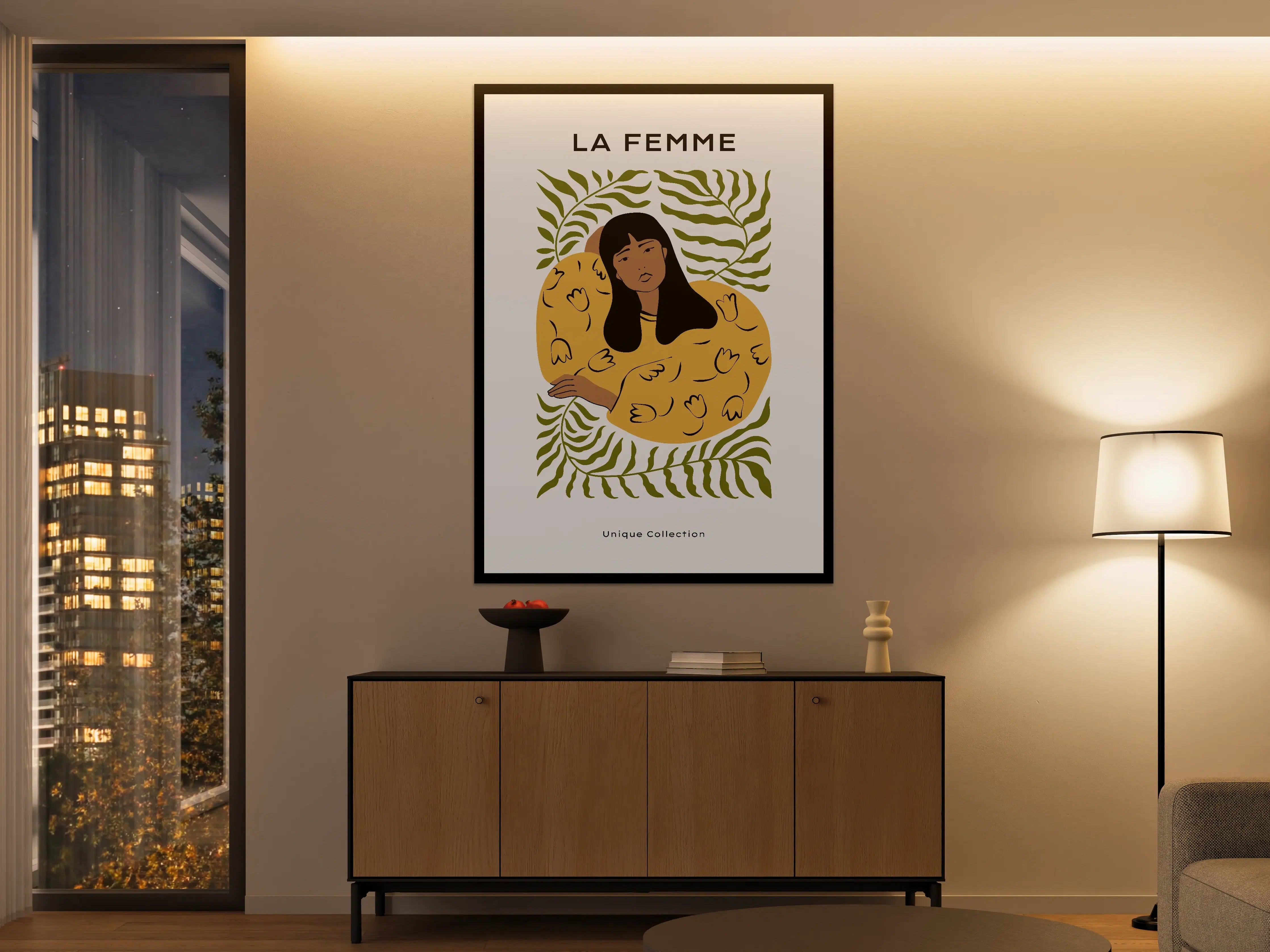 Große Wandbilder - Moderne Illustration einer Frau mit Pflanzenmuster