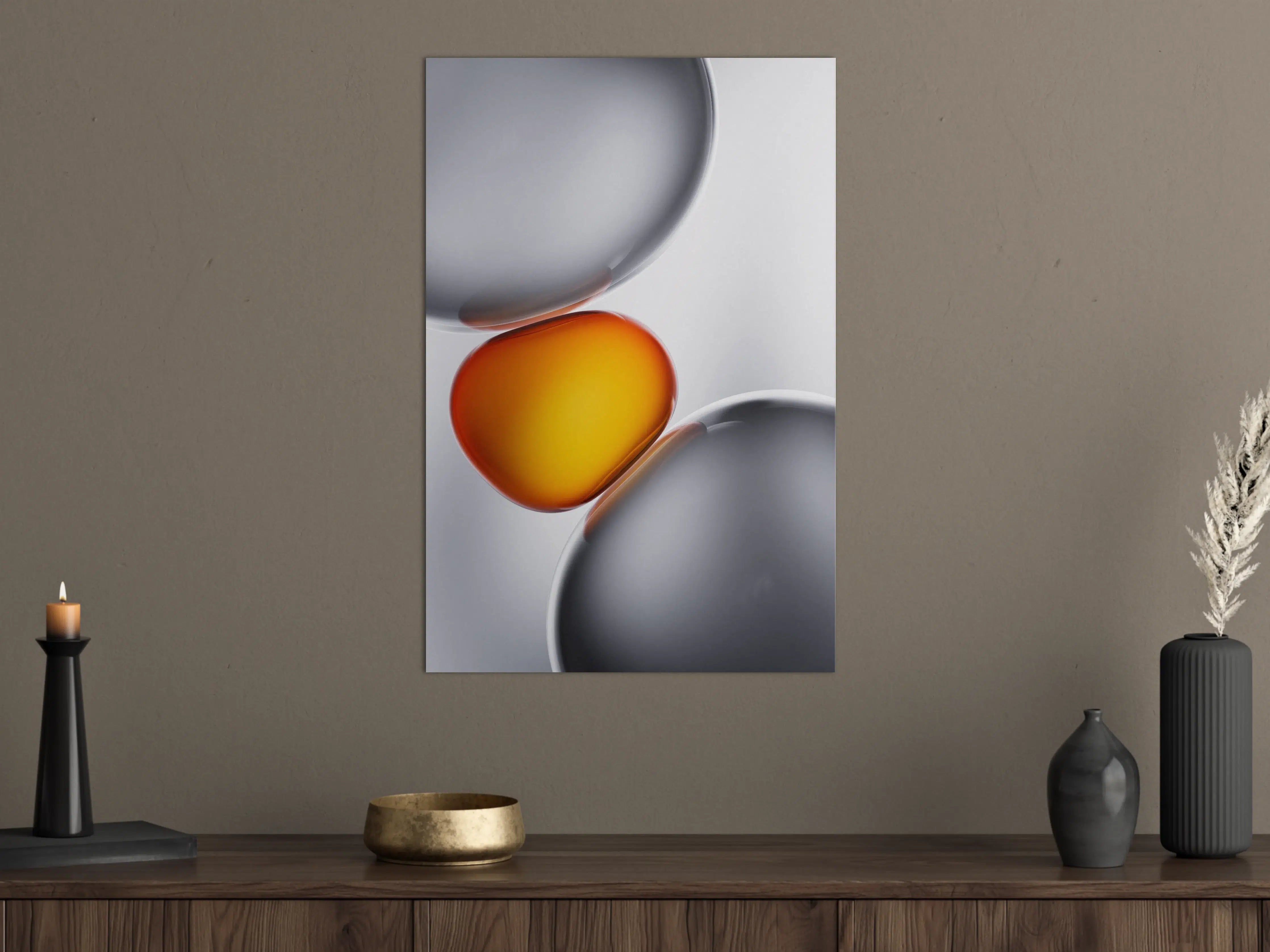 Große Wandbilder - Moderne Küche mit Küchenutensilien in Grau und Orange