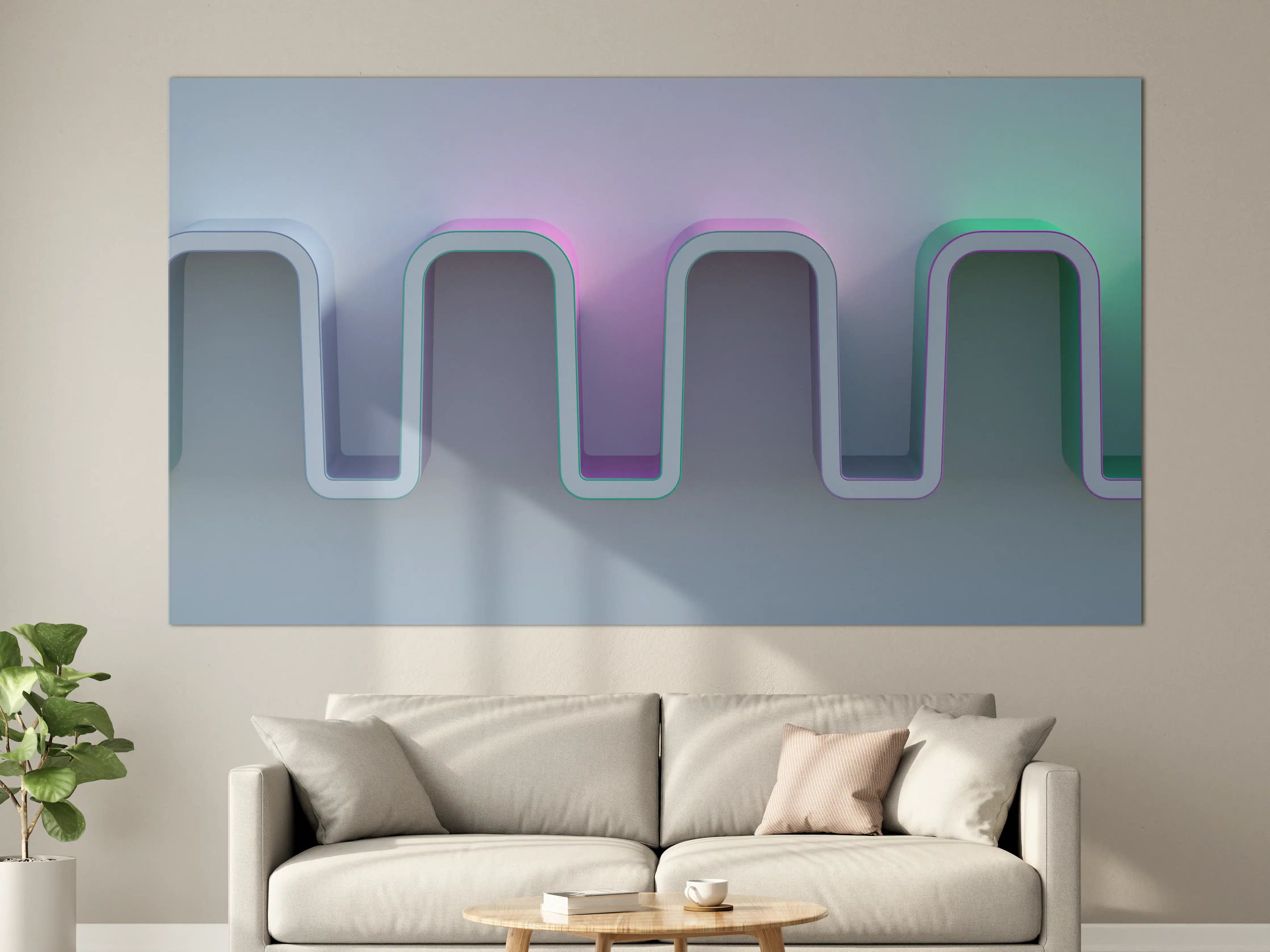 Große Wandbilder - Moderne LED-Lichtinstallation in Pastellfarben