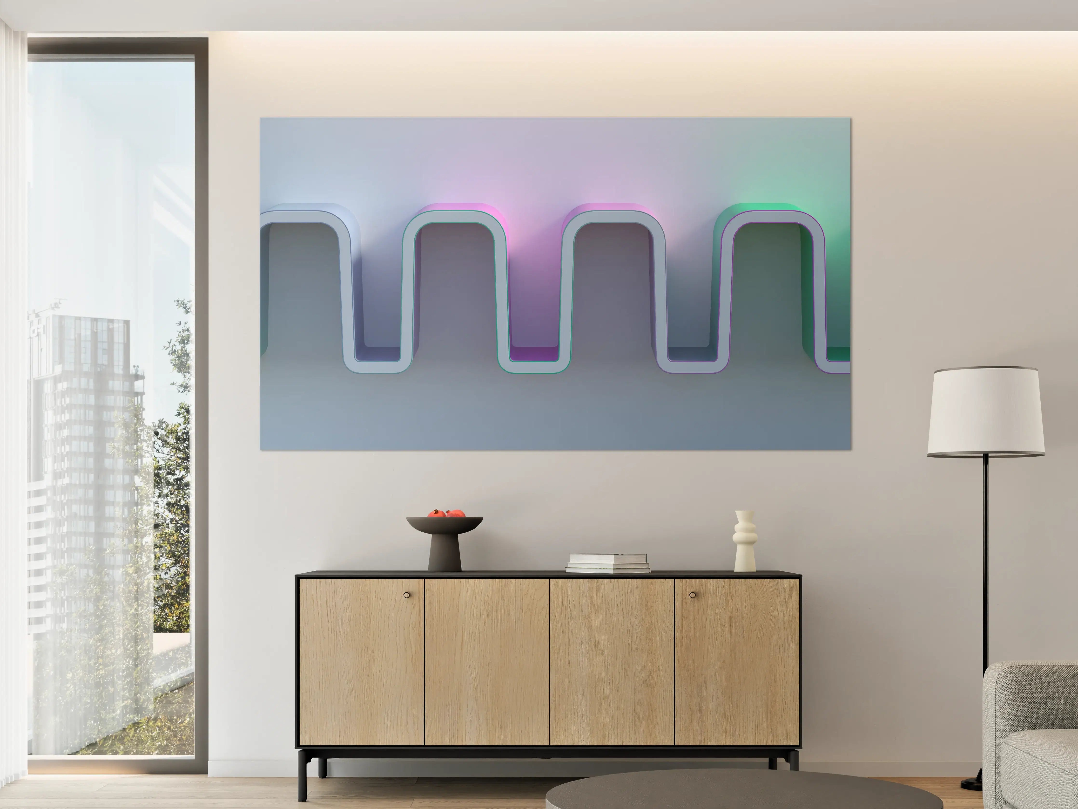 Große Wandbilder - Moderne LED-Lichtinstallation in Pastellfarben