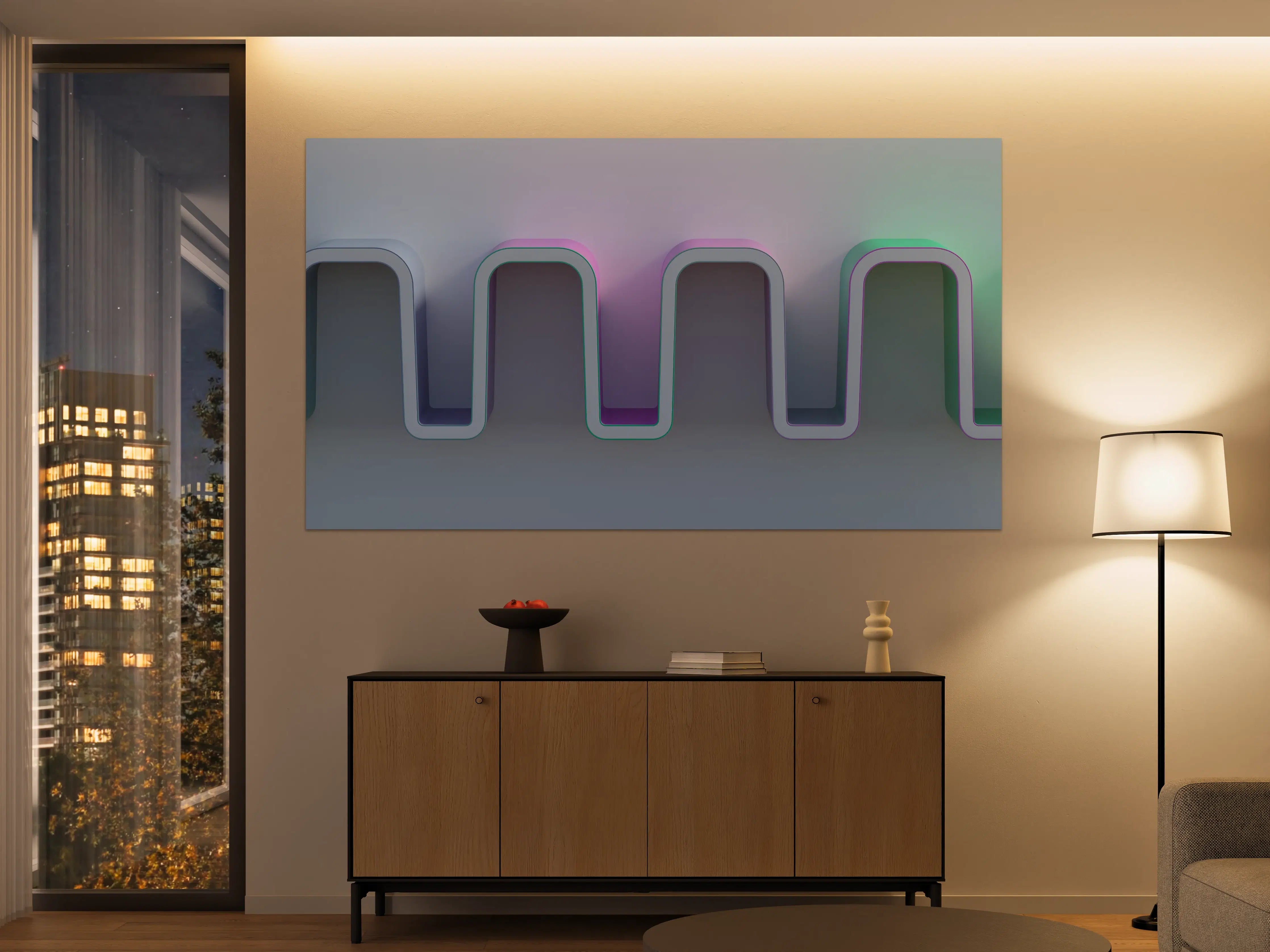Große Wandbilder - Moderne LED-Lichtinstallation in Pastellfarben