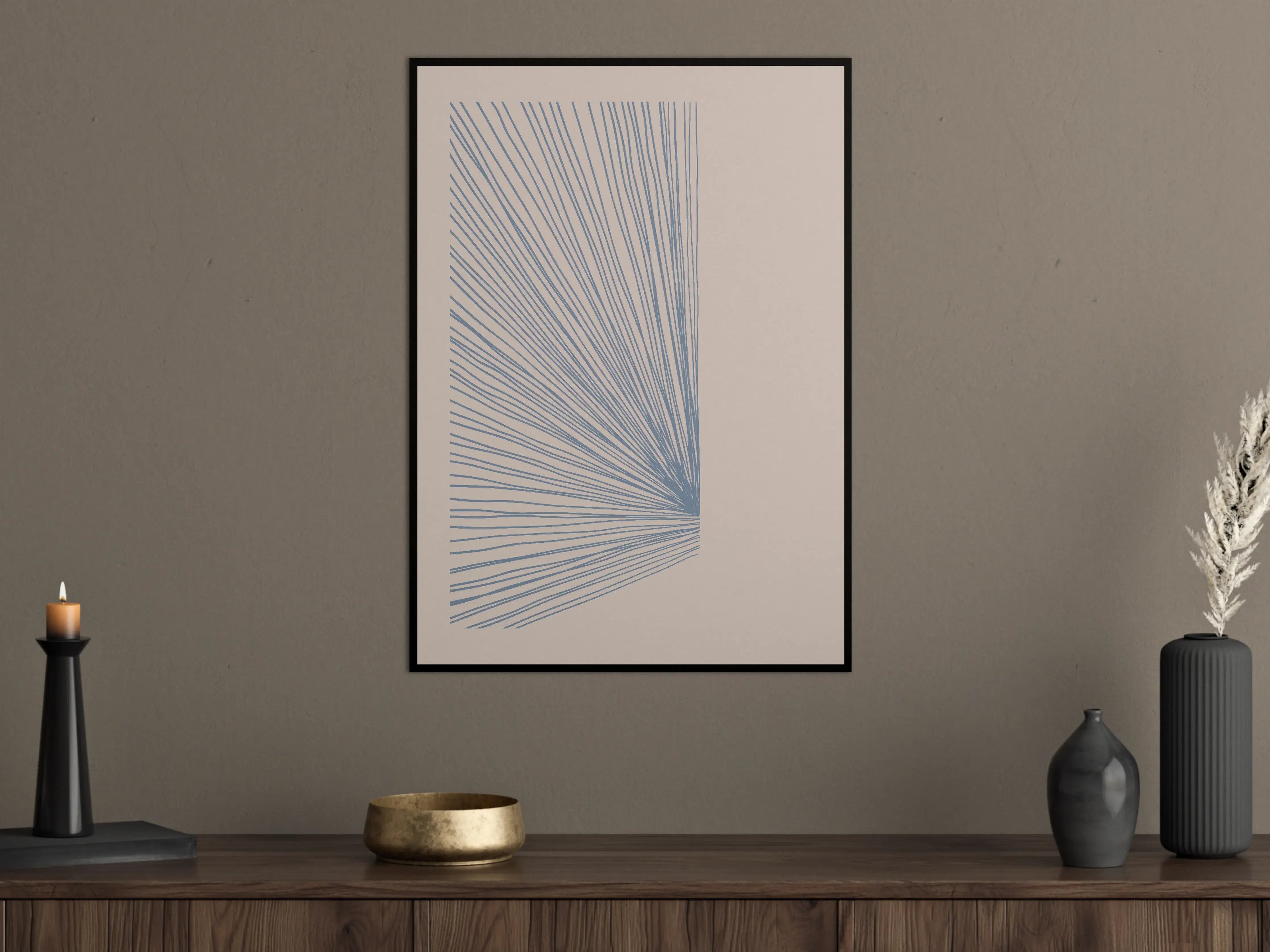 Große Wandbilder - Moderne Linienkunst in Blau auf beigem Hintergrund