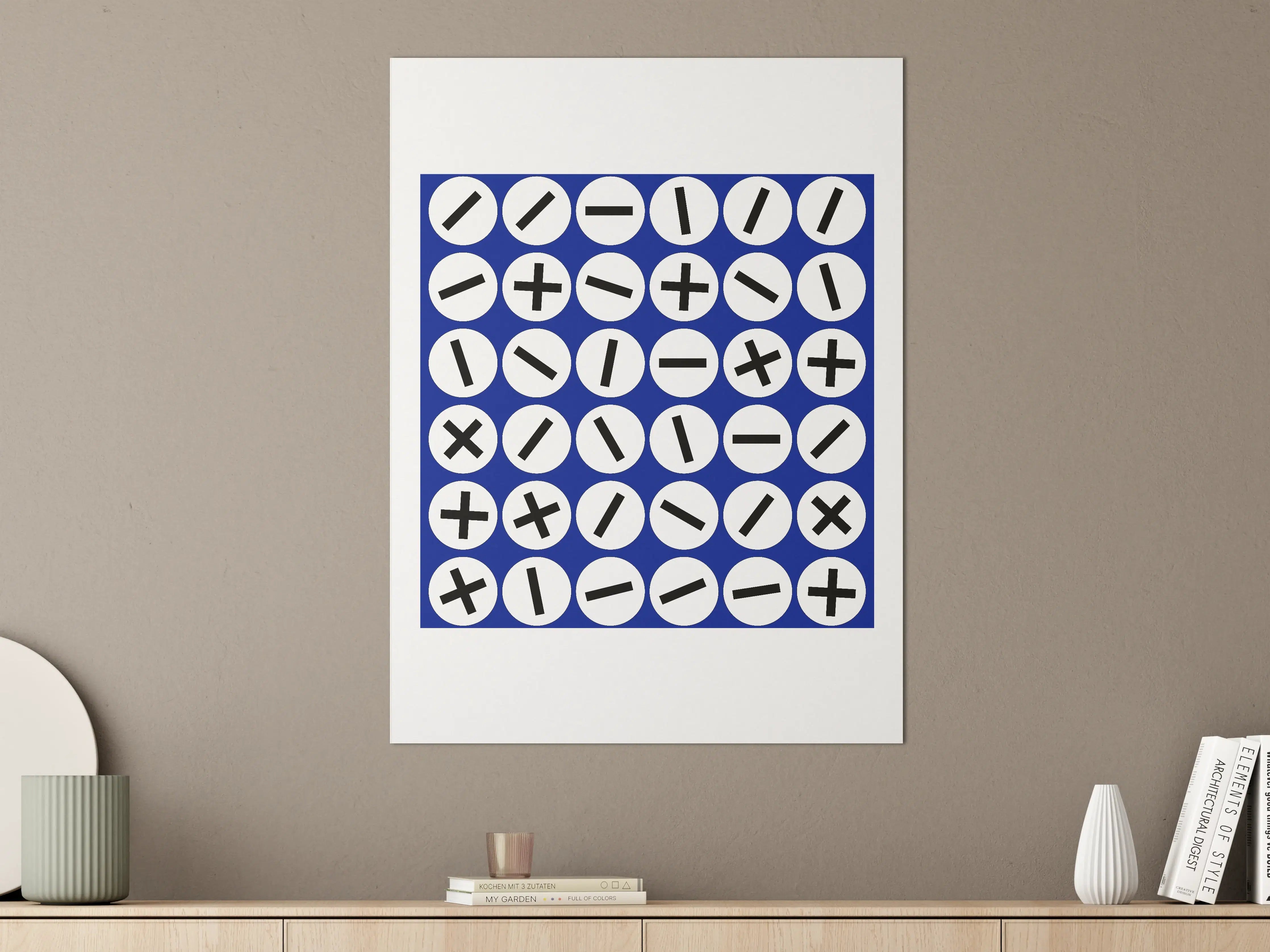 Große Wandbilder - Moderne Minimalistische Symbolkunst in Blau-Weiß