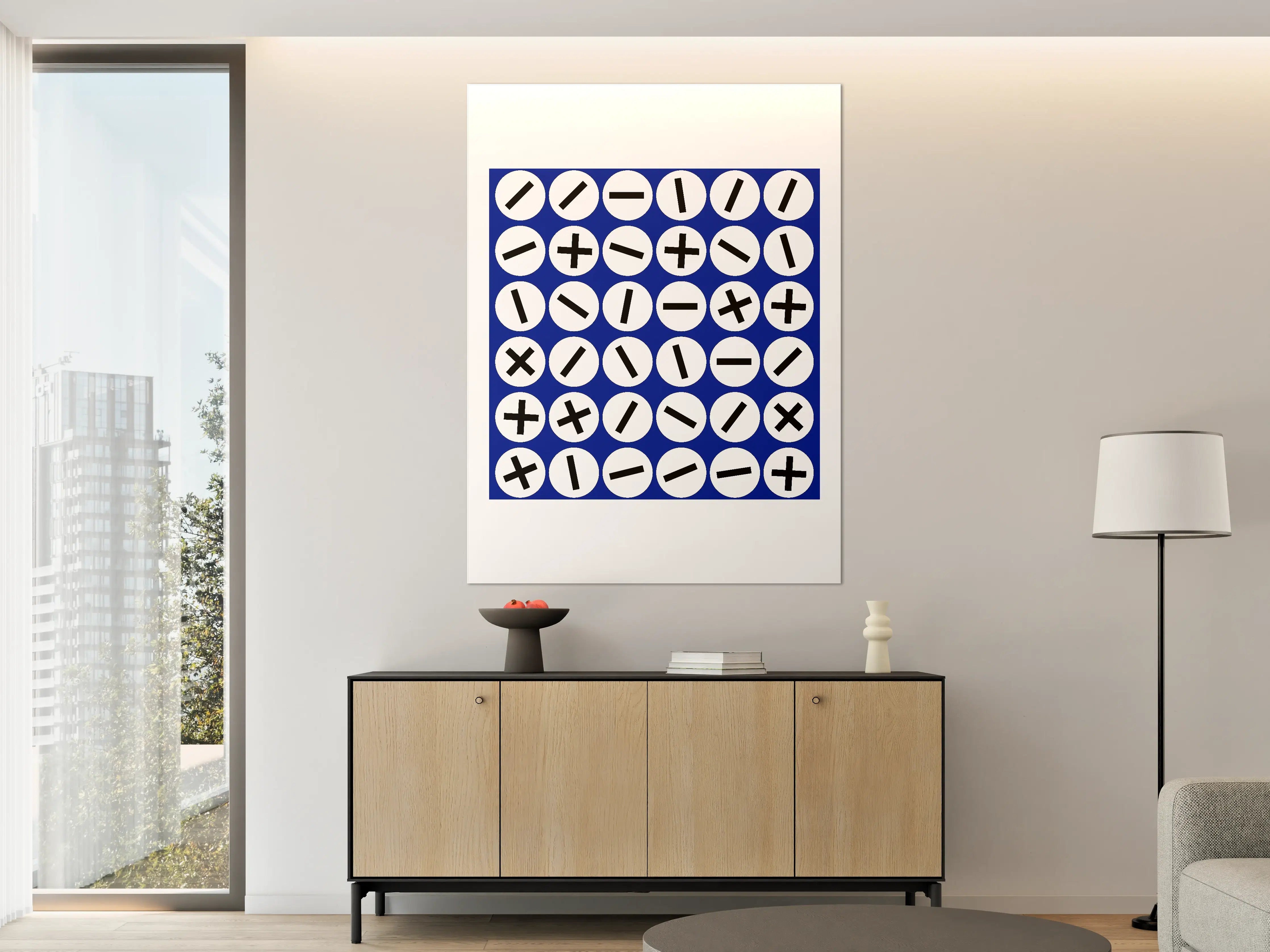Große Wandbilder - Moderne Minimalistische Symbolkunst in Blau-Weiß