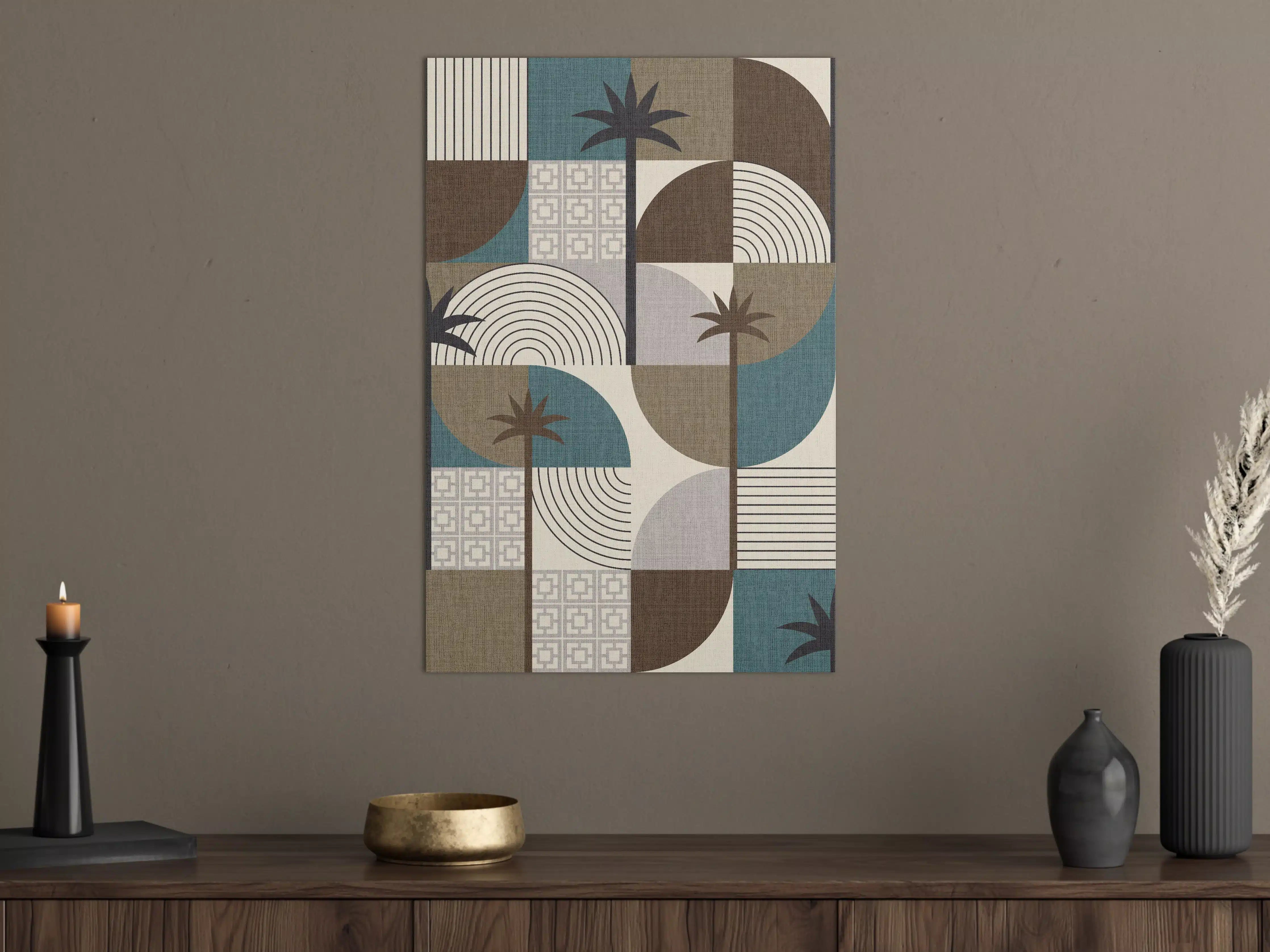 Große Wandbilder - Moderne Palmen-Designwand mit geometrischen Mustern