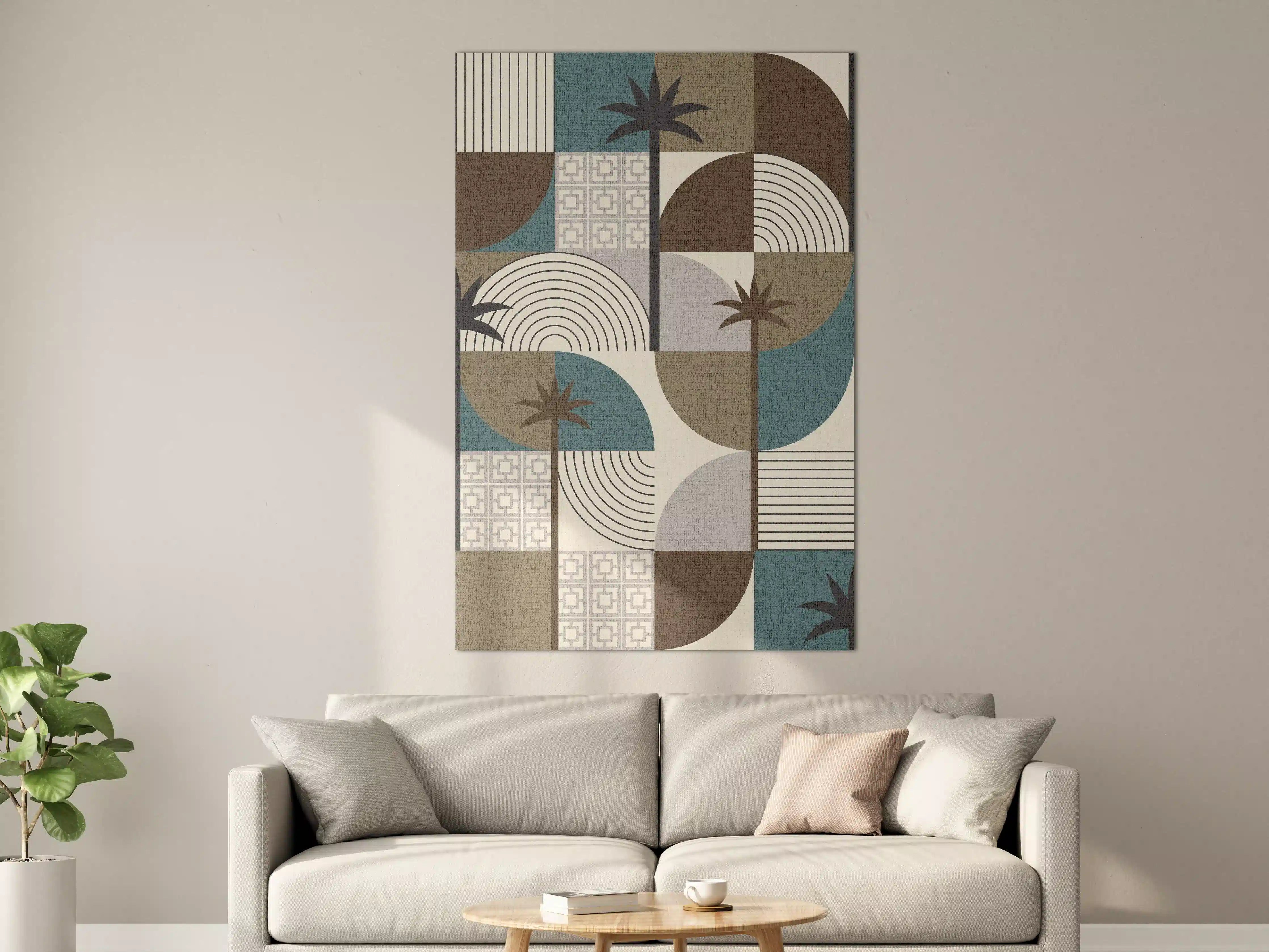 Große Wandbilder - Moderne Palmen-Designwand mit geometrischen Mustern