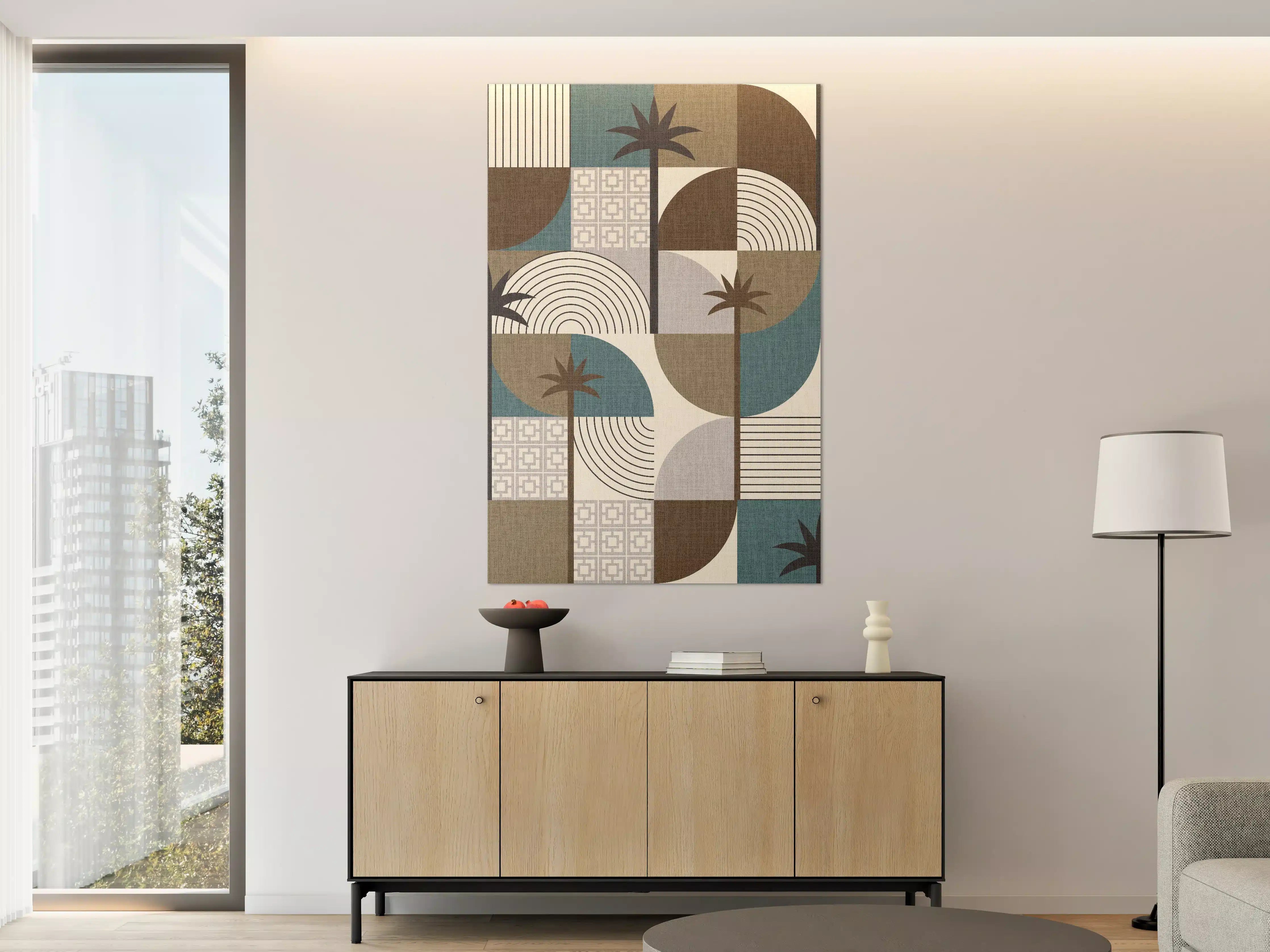 Große Wandbilder - Moderne Palmen-Designwand mit geometrischen Mustern