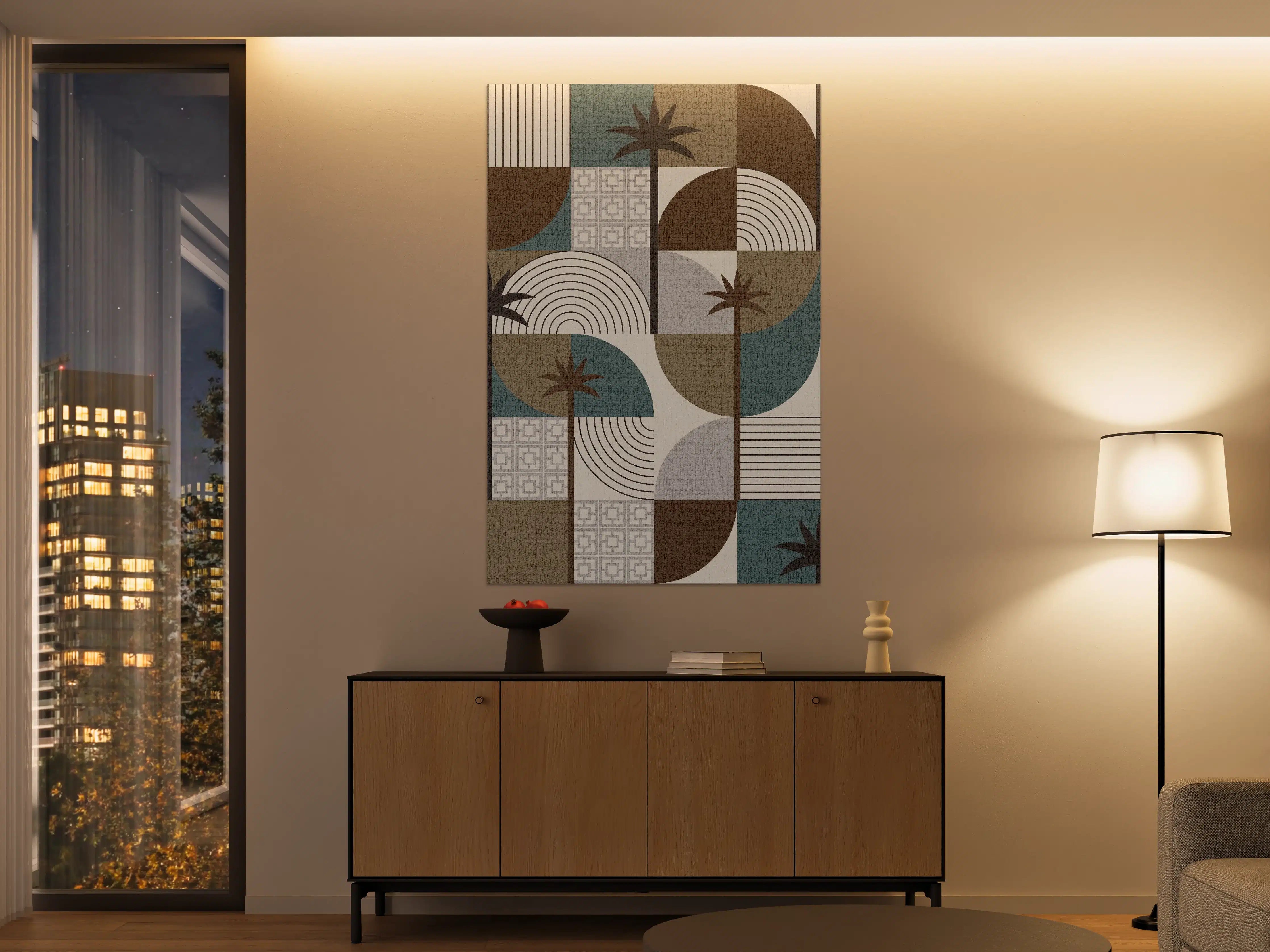 Große Wandbilder - Moderne Palmen-Designwand mit geometrischen Mustern