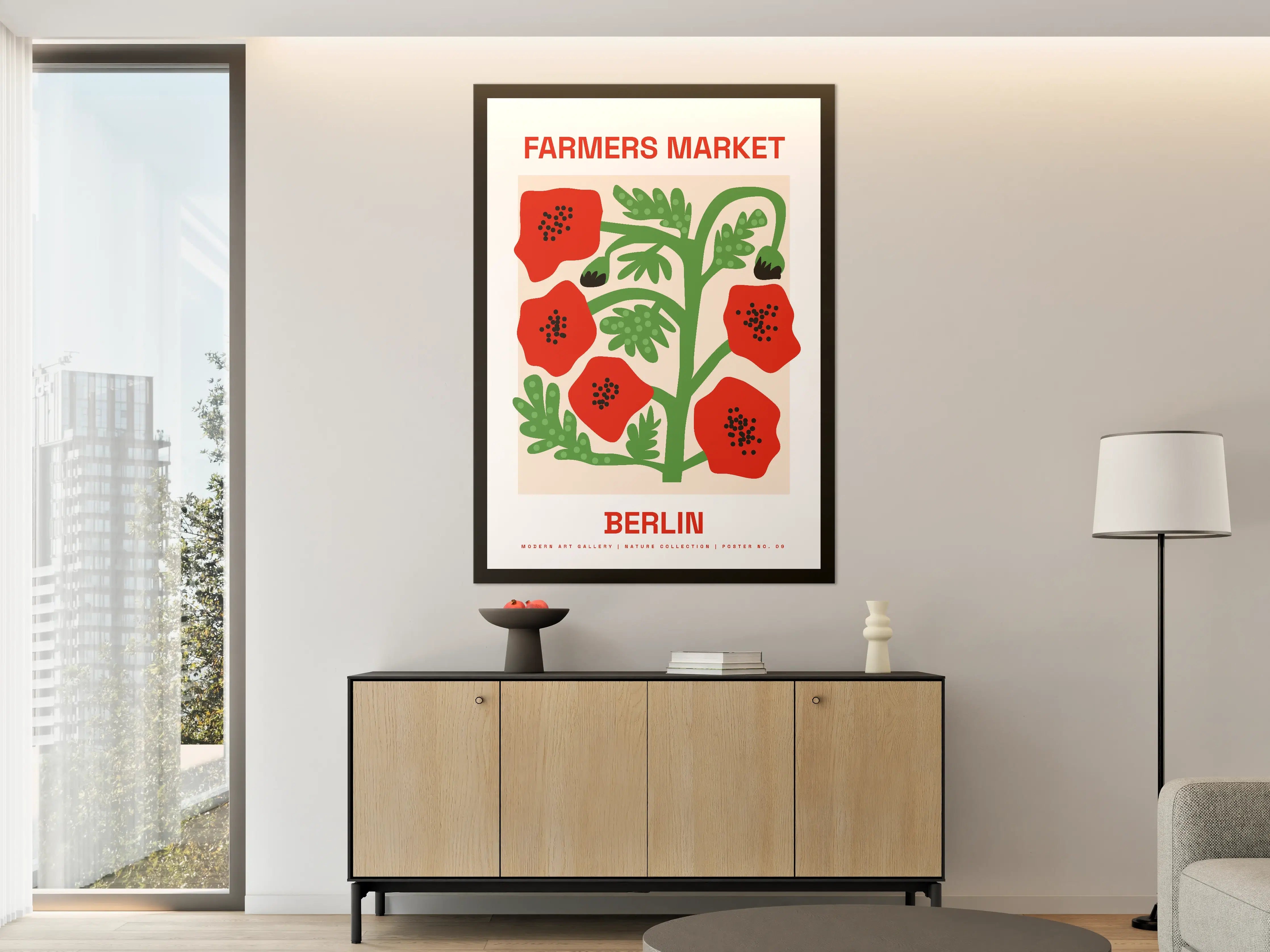 Große Wandbilder - Moderne Pflanzenillustration mit rotem Akzent