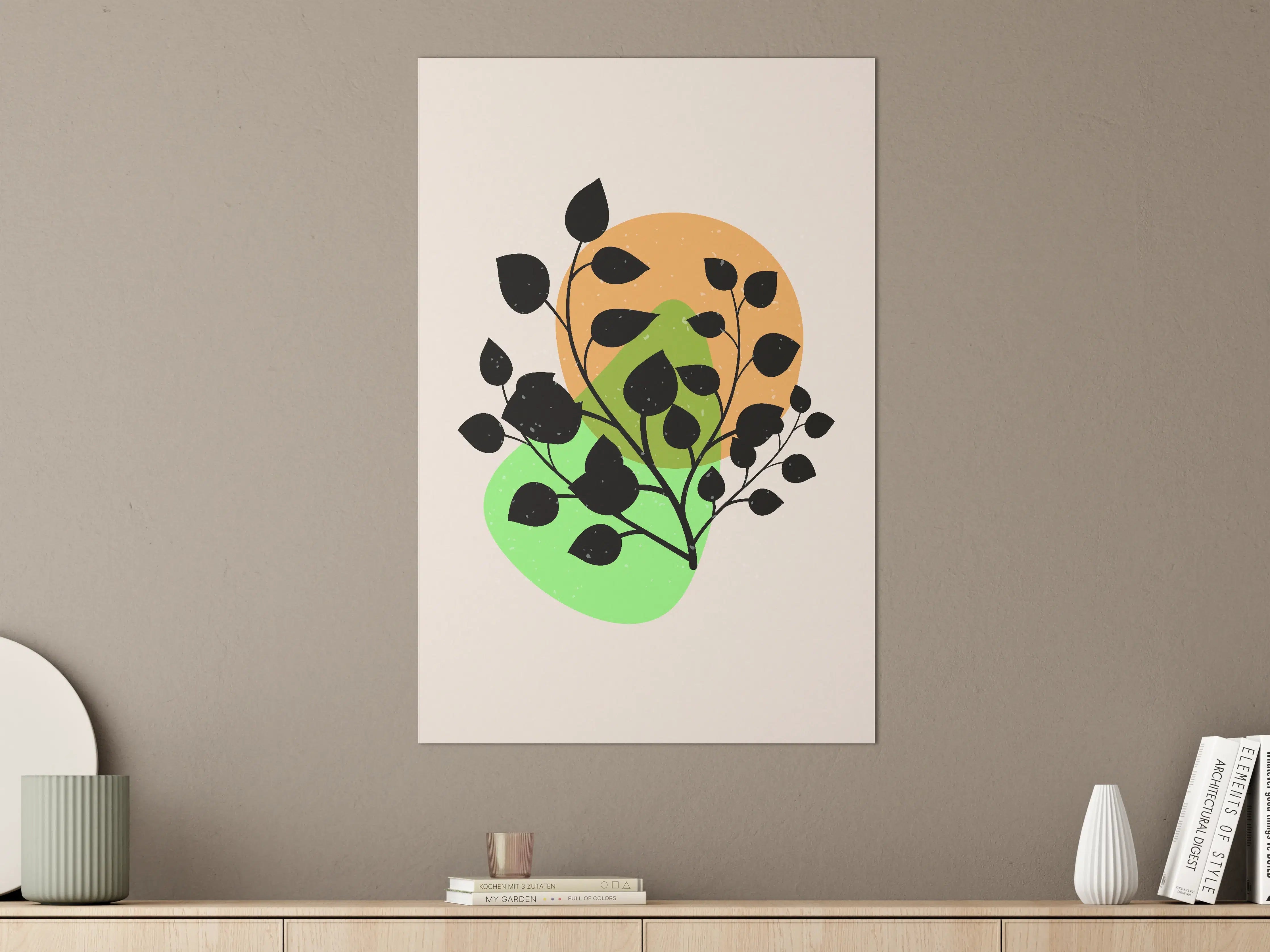 Große Wandbilder - Moderne Pflanzenillustration mit schwarzen Silhouetten