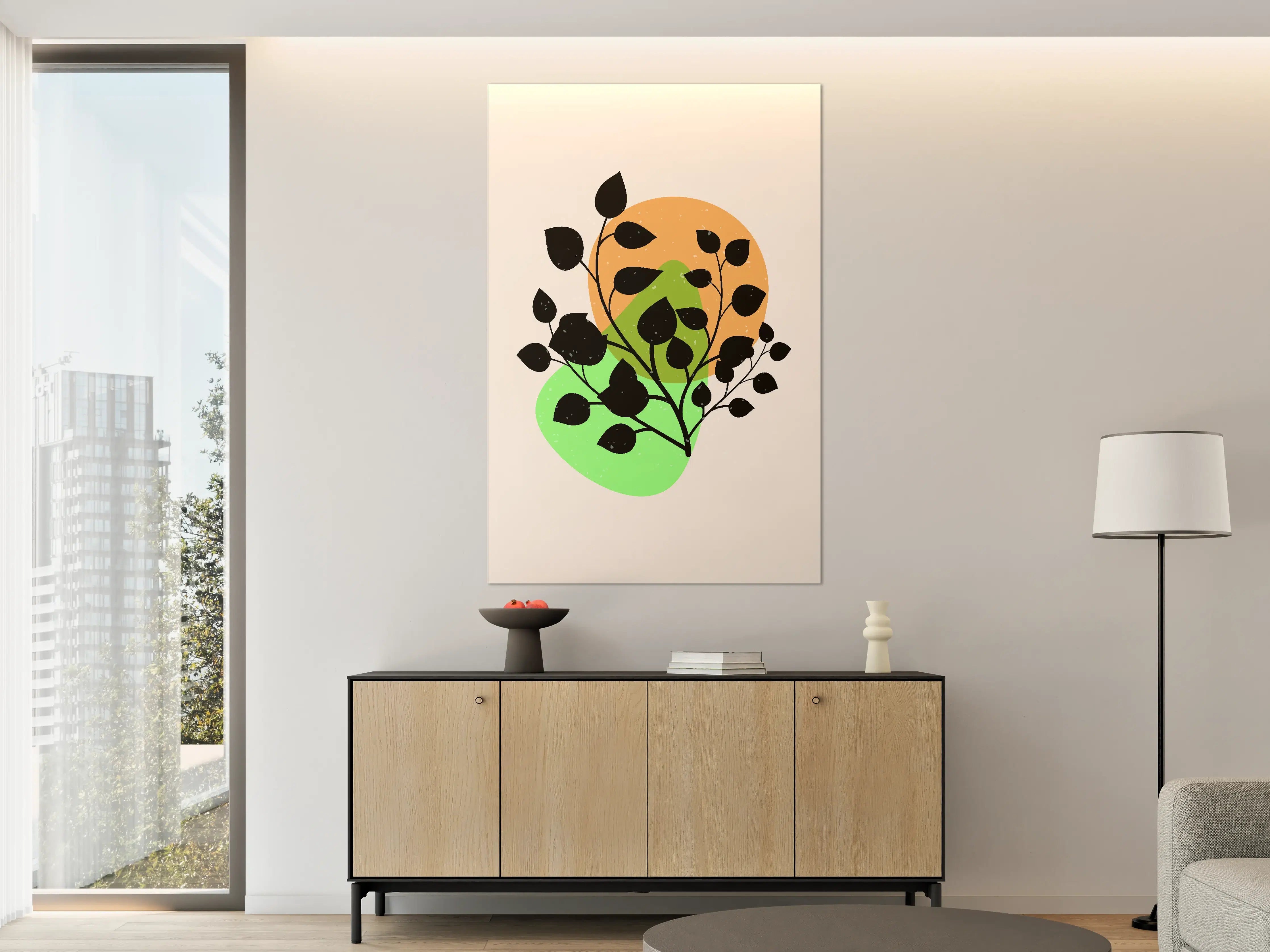 Große Wandbilder - Moderne Pflanzenillustration mit schwarzen Silhouetten