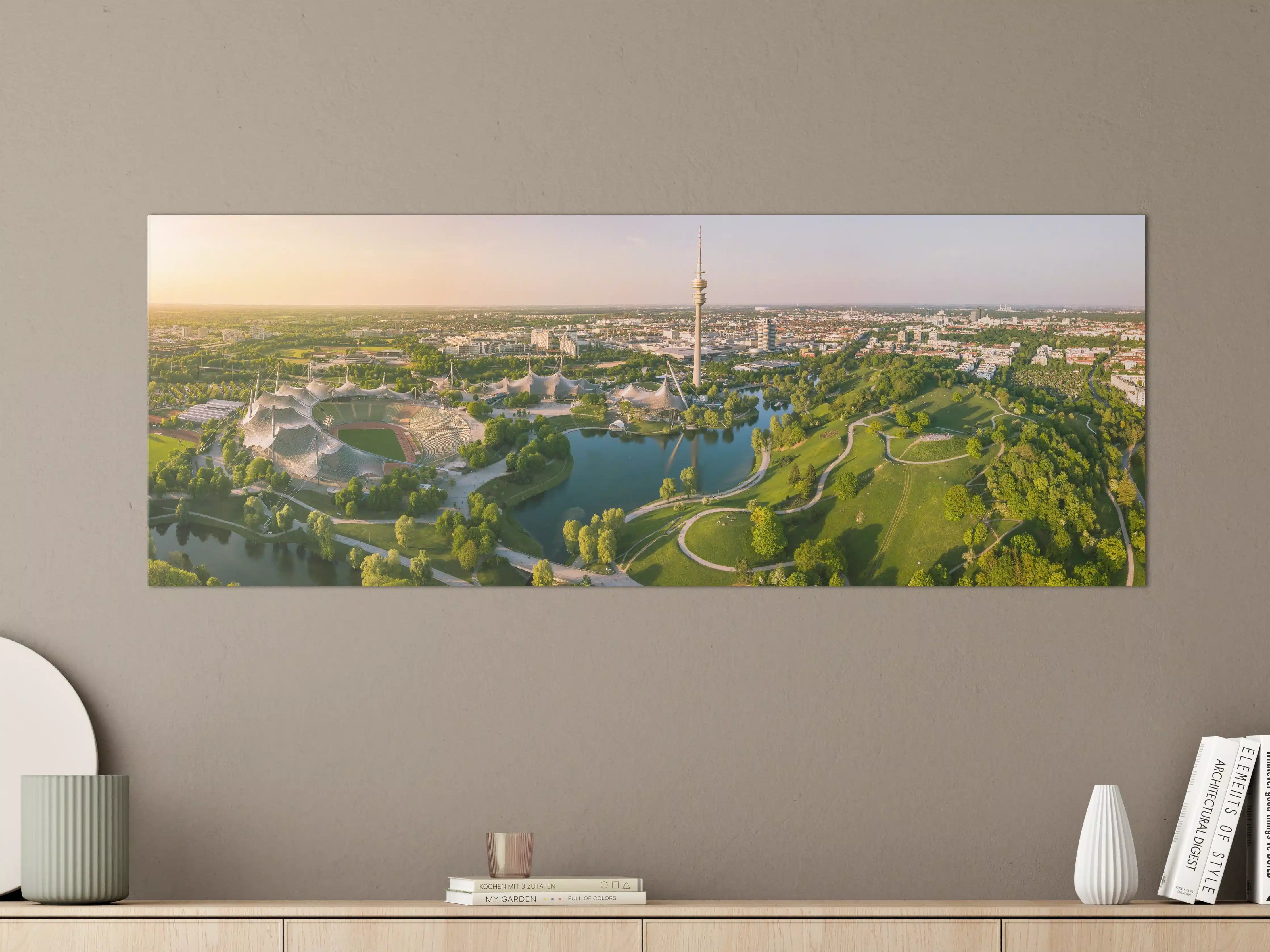 Große Wandbilder - Moderne Phantasielandschaft mit Wasser und Grünflächen