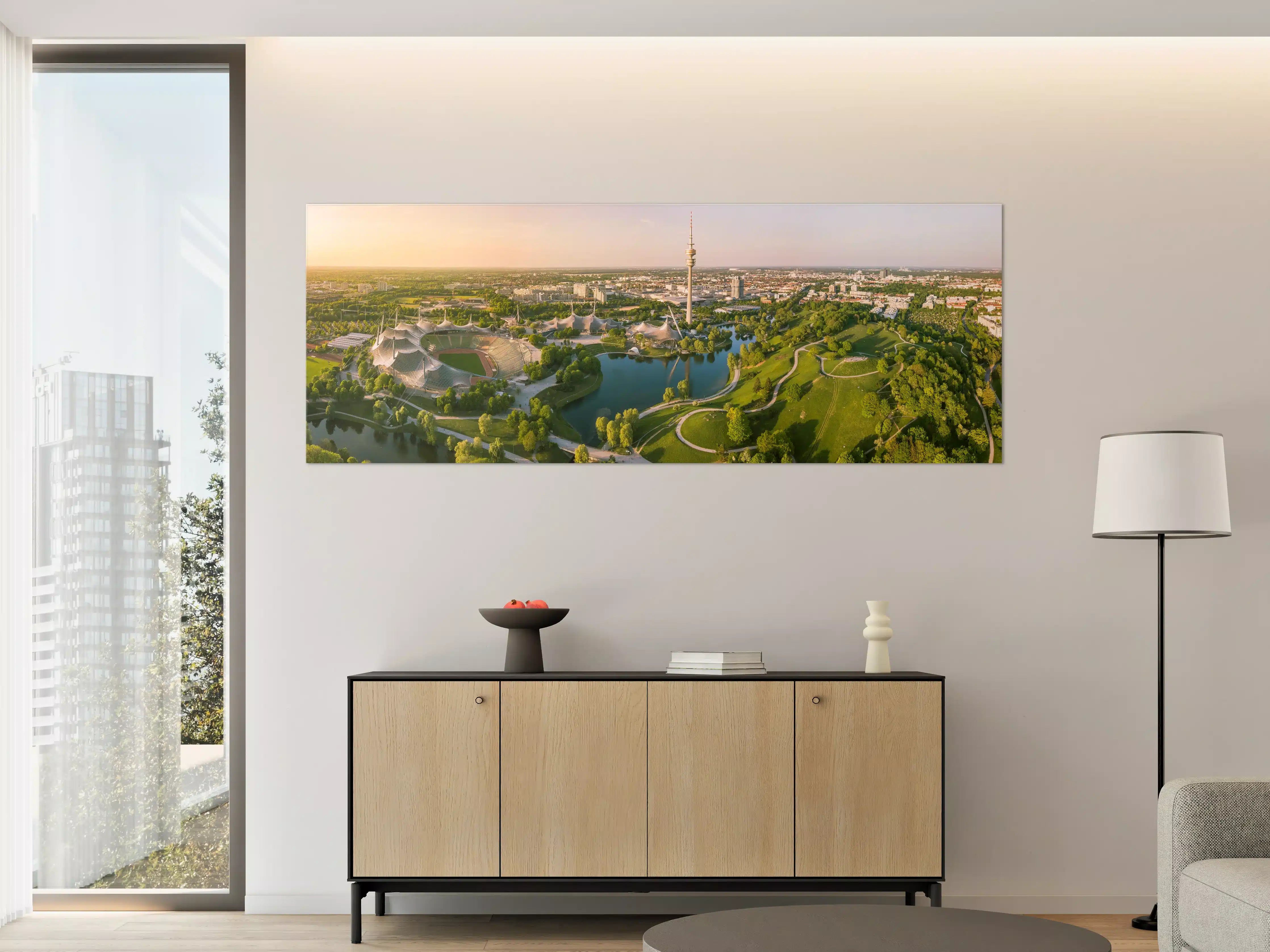Große Wandbilder - Moderne Phantasielandschaft mit Wasser und Grünflächen