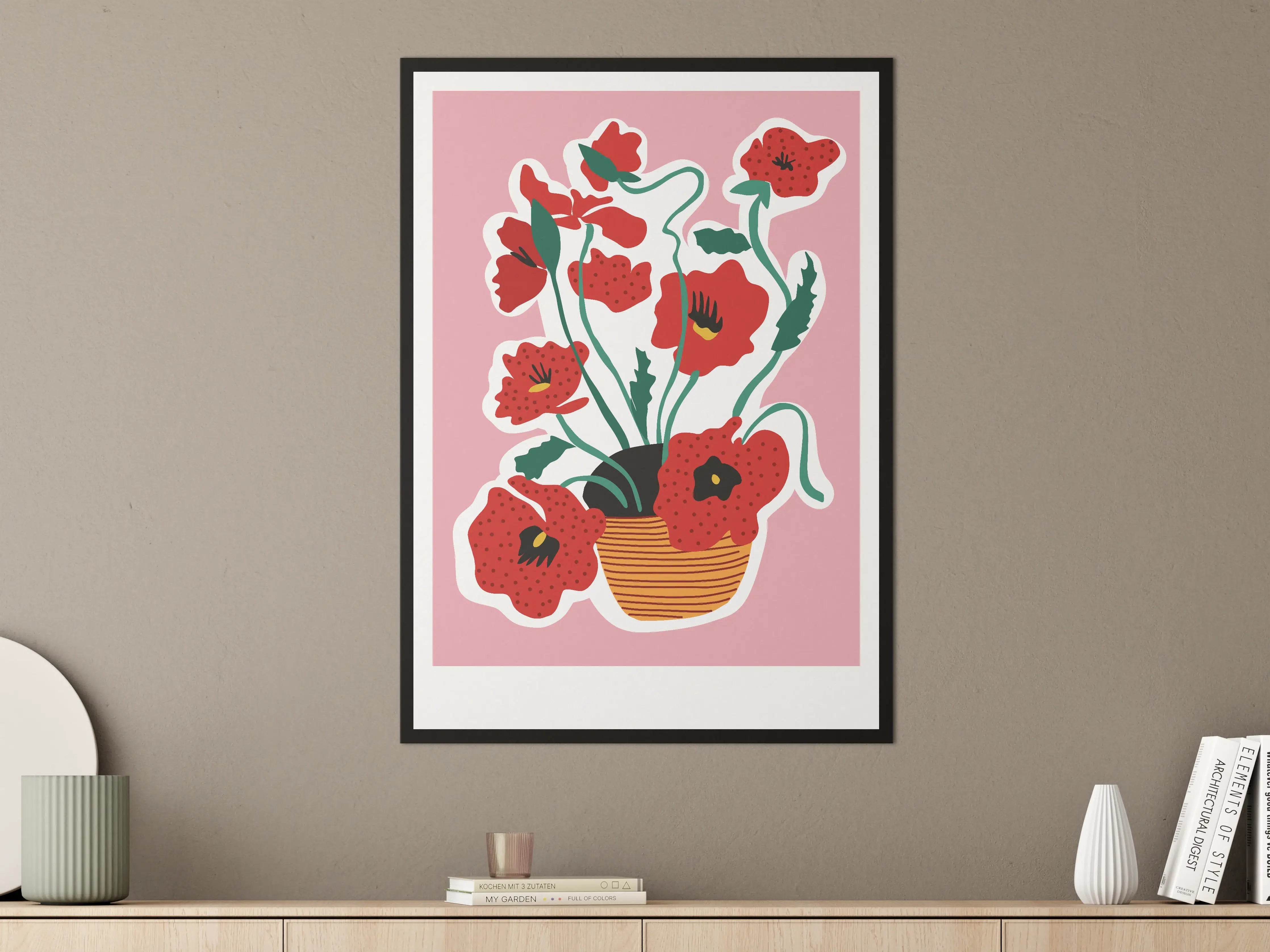 Große Wandbilder - Moderne Pop-Art Mohnblumen in Topf
