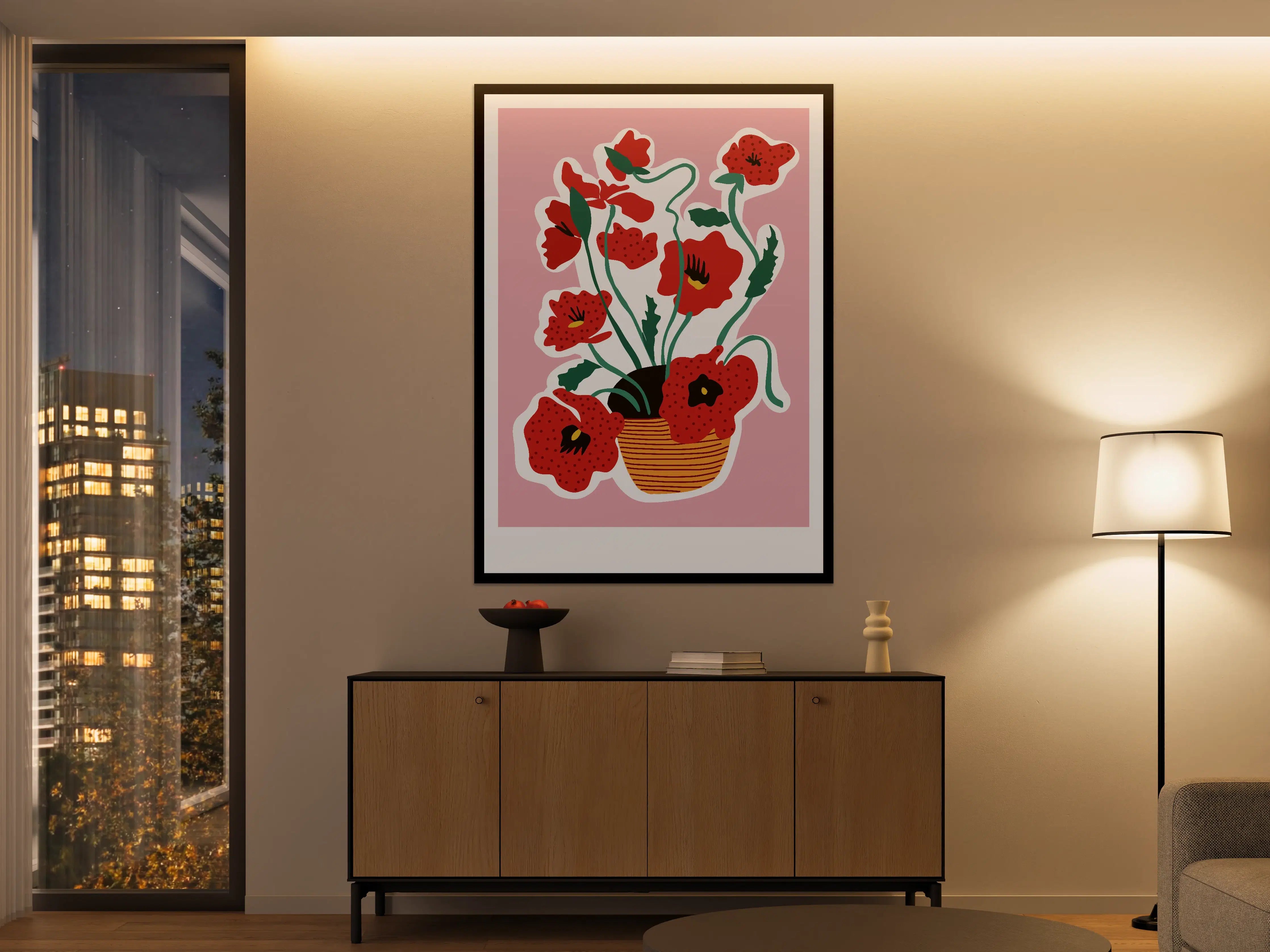 Große Wandbilder - Moderne Pop-Art Mohnblumen in Topf