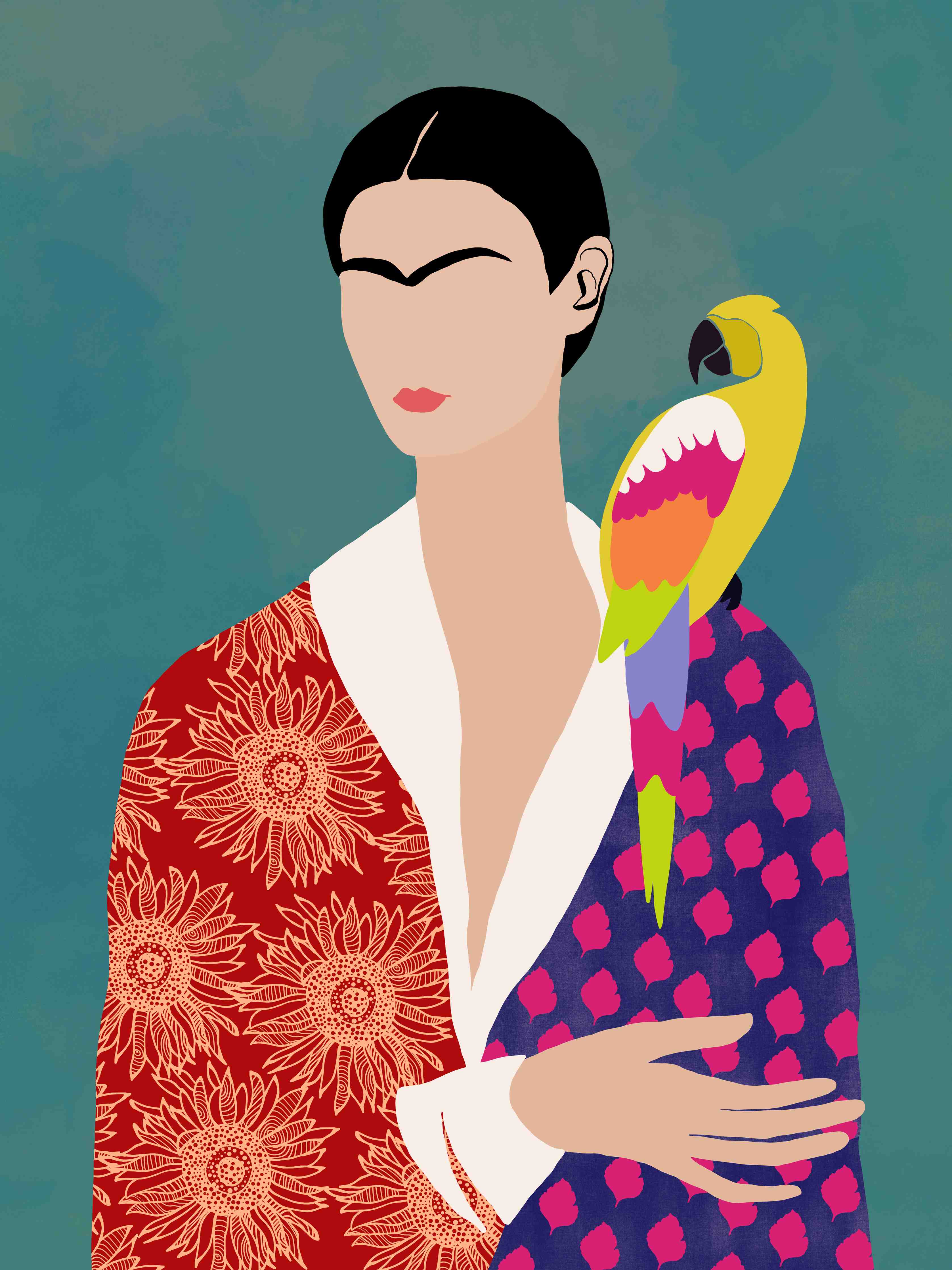 Große Wandbilder-Moderne Pop Art Porträt mit Vogelakzent
