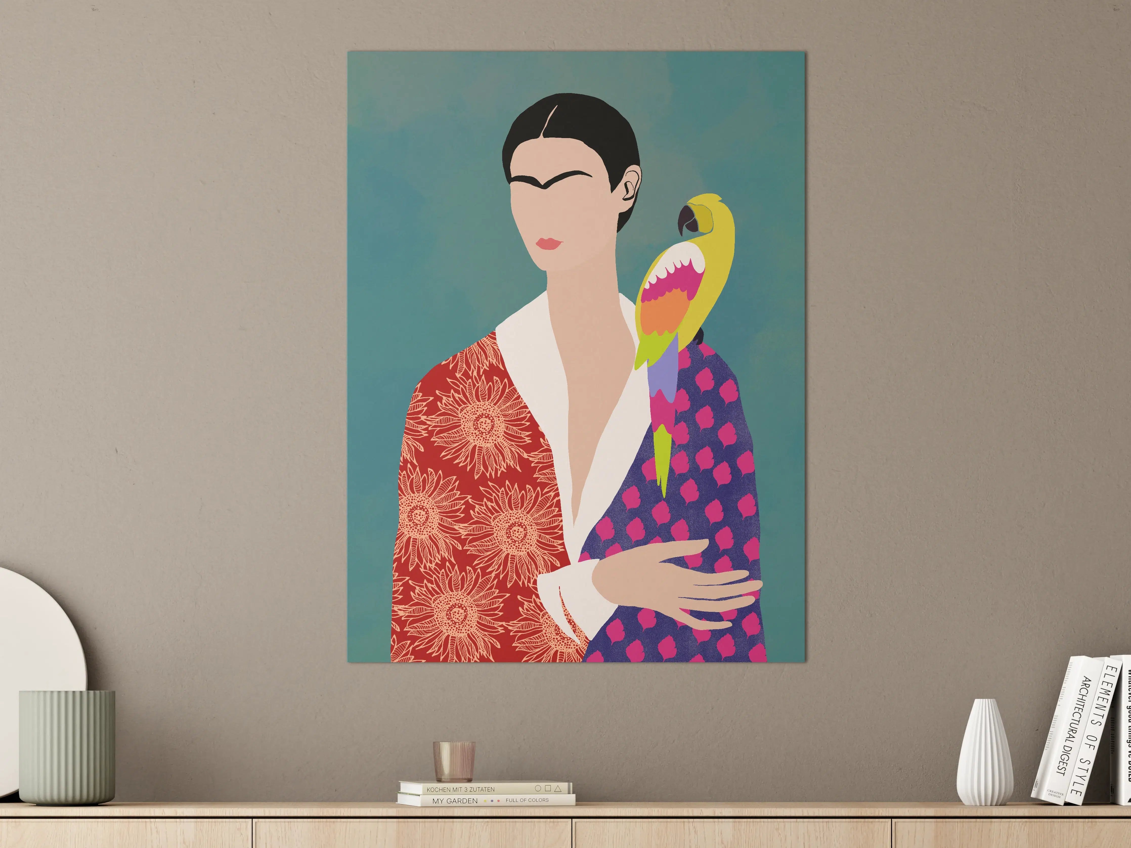 Große Wandbilder - Moderne Pop Art Porträt mit Vogelakzent