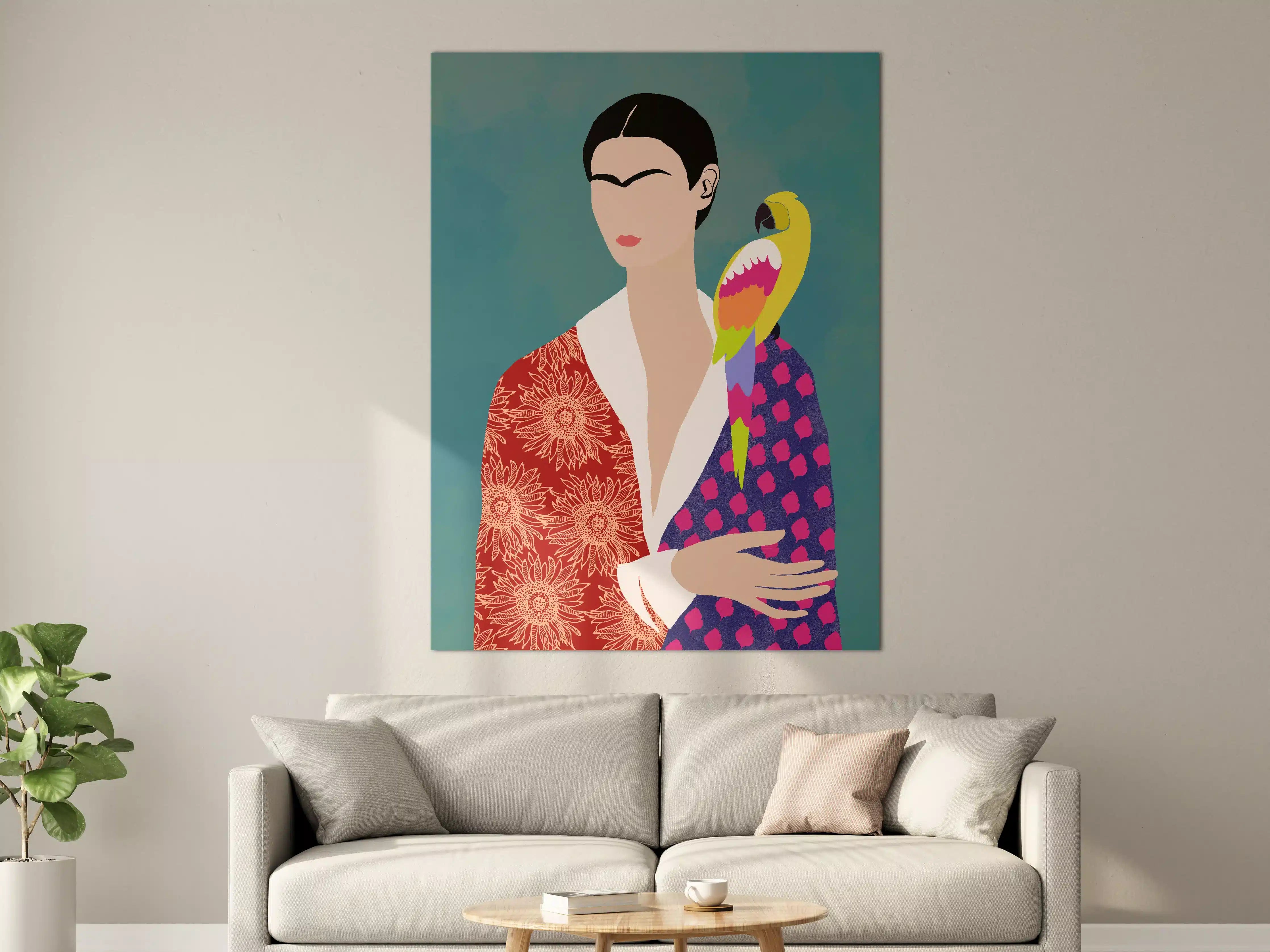 Große Wandbilder - Moderne Pop Art Porträt mit Vogelakzent