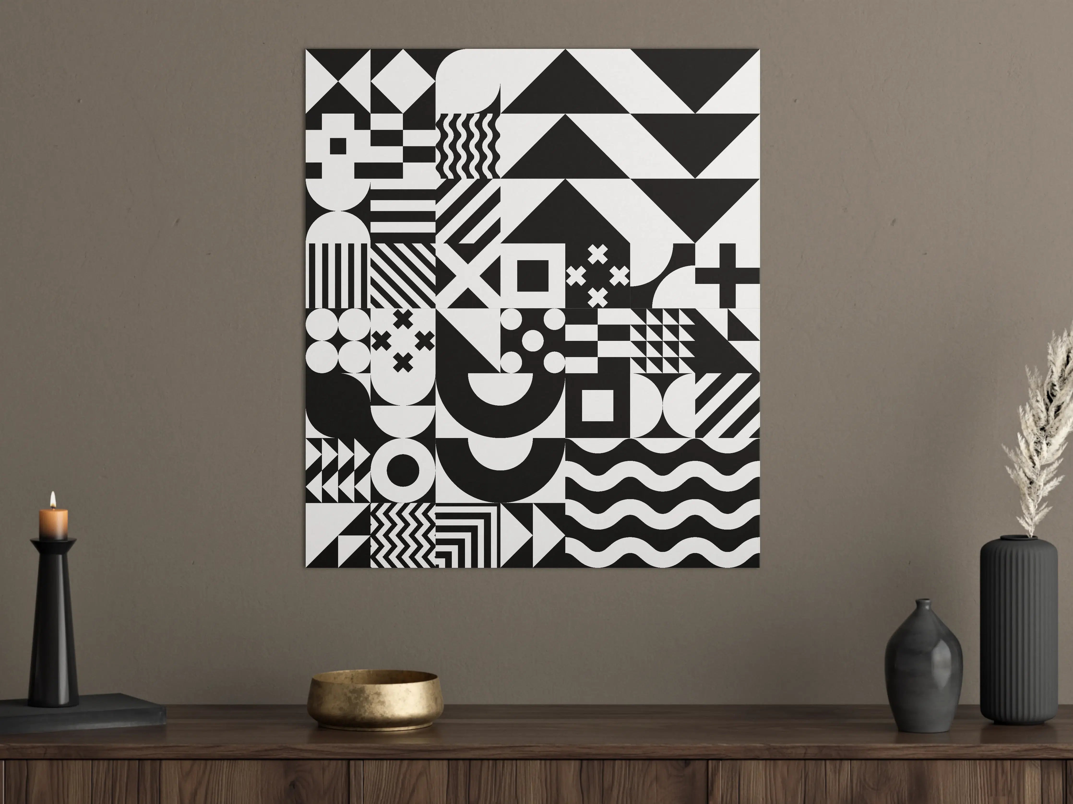 Große Wandbilder - Moderne Schwarz-Weiß-Geometrie-Kunst