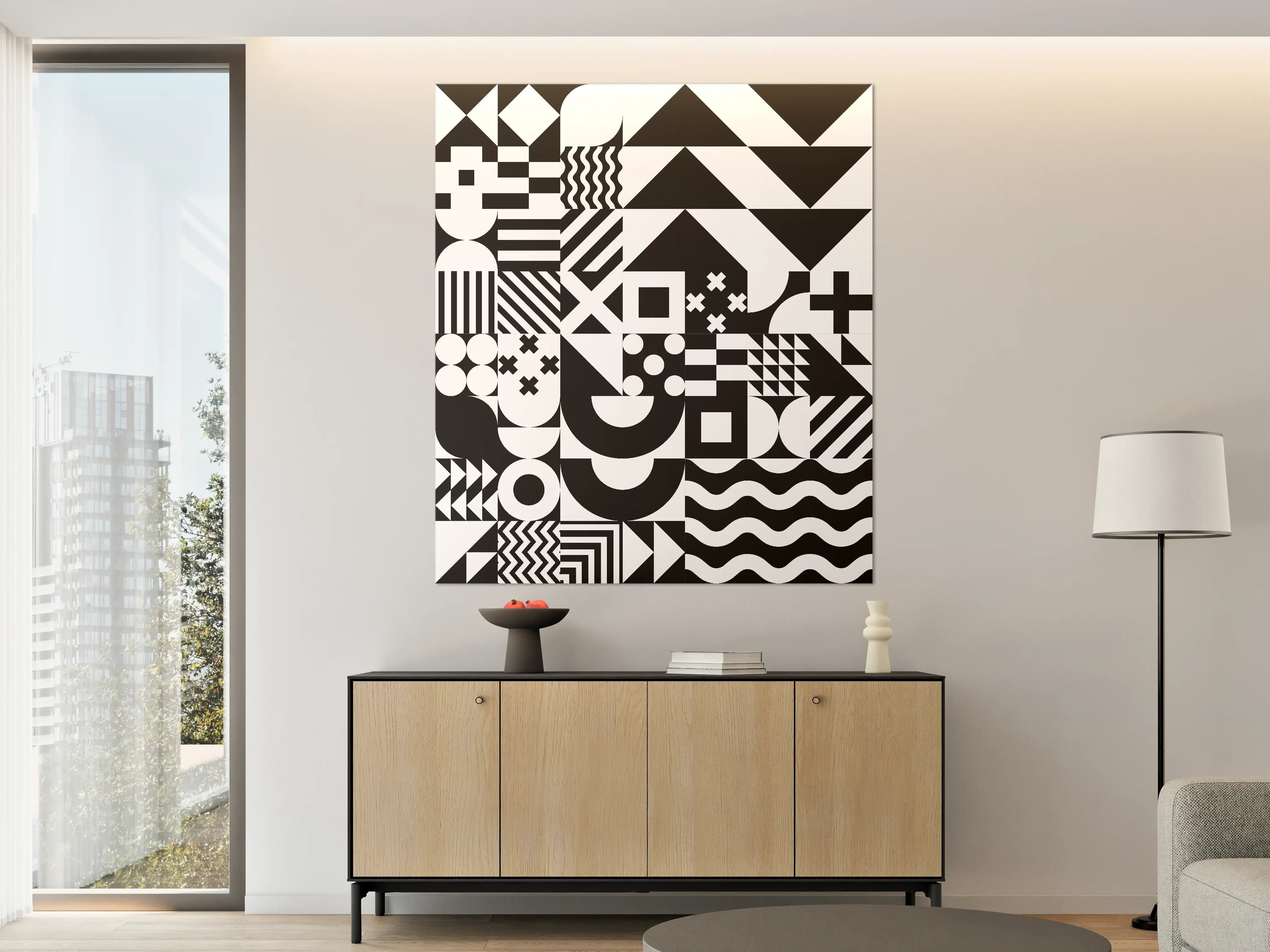 Große Wandbilder - Moderne Schwarz-Weiß-Geometrie-Kunst