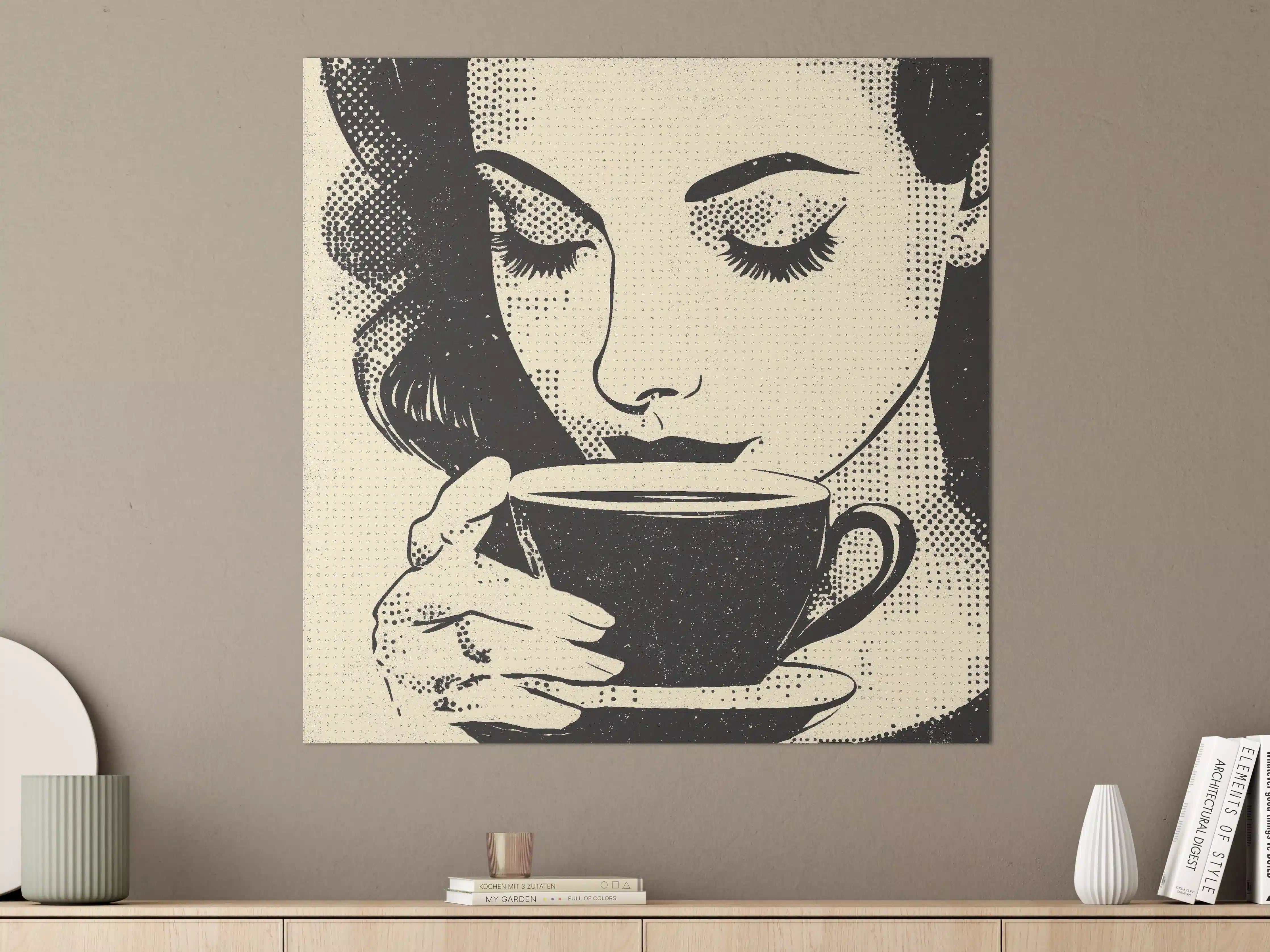 Große Wandbilder - Moderne Schwarz-Weiß-Porträtkunst mit Kaffee