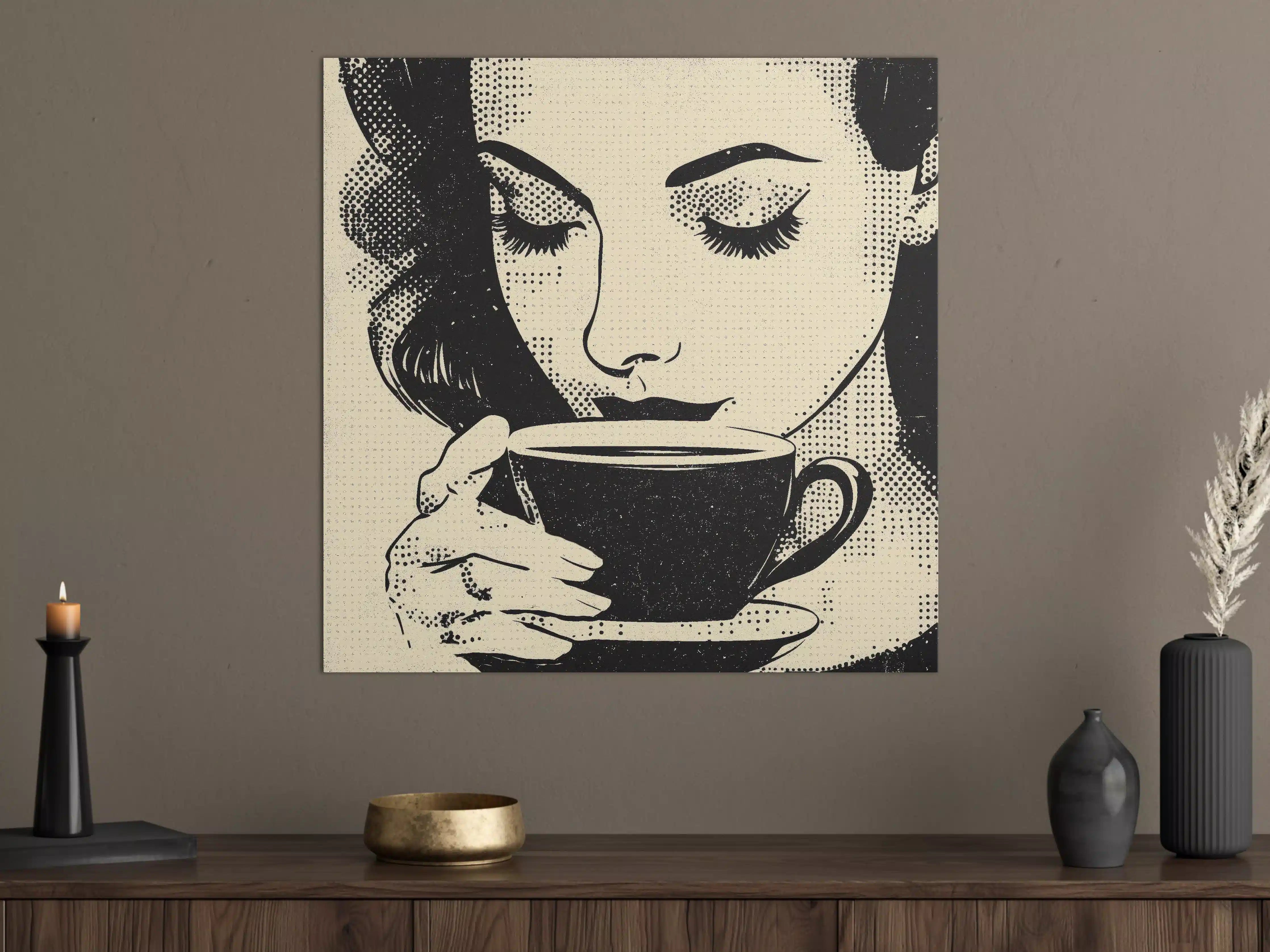Große Wandbilder - Moderne Schwarz-Weiß-Porträtkunst mit Kaffee