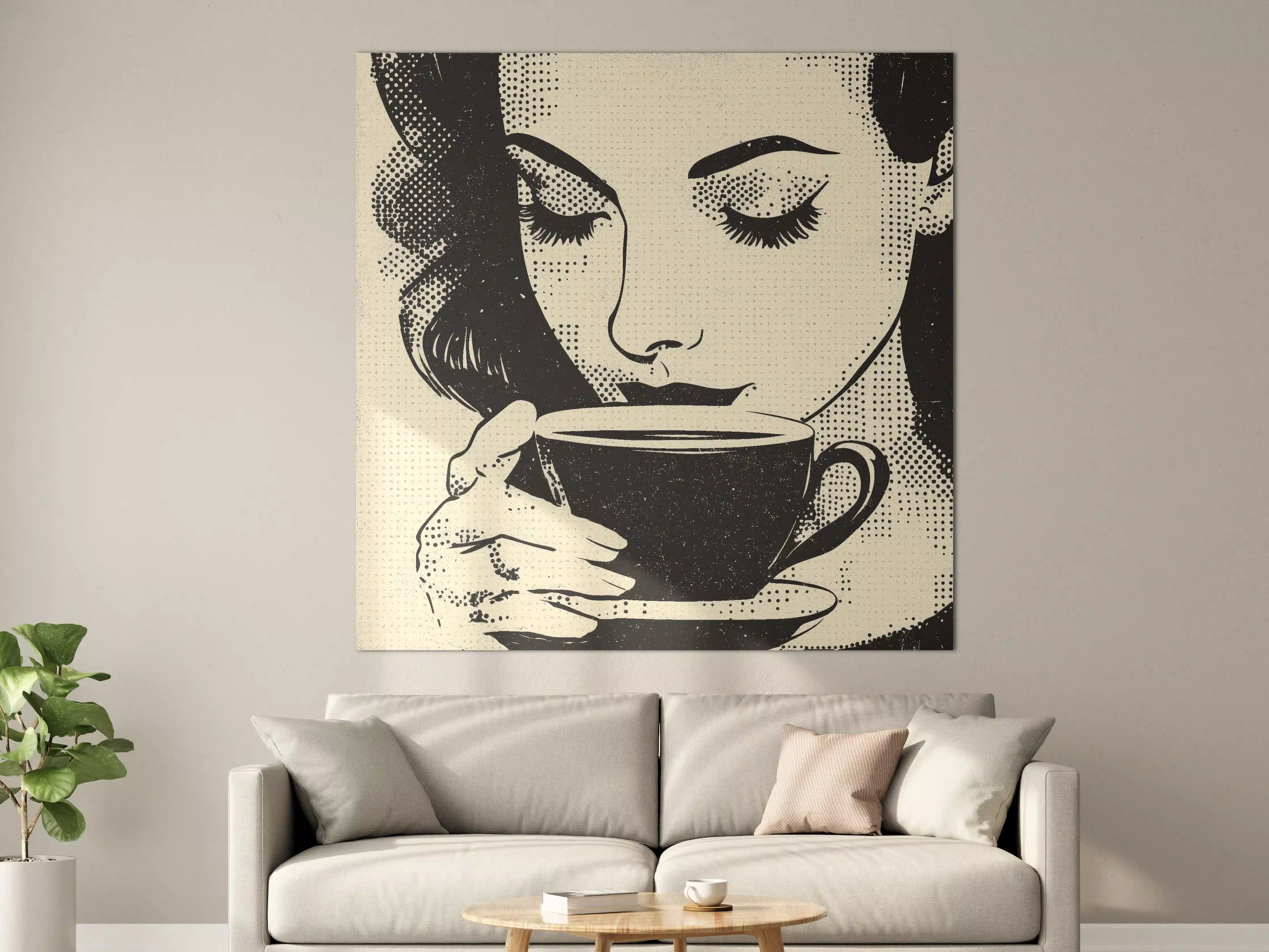 Große Wandbilder - Moderne Schwarz-Weiß-Porträtkunst mit Kaffee