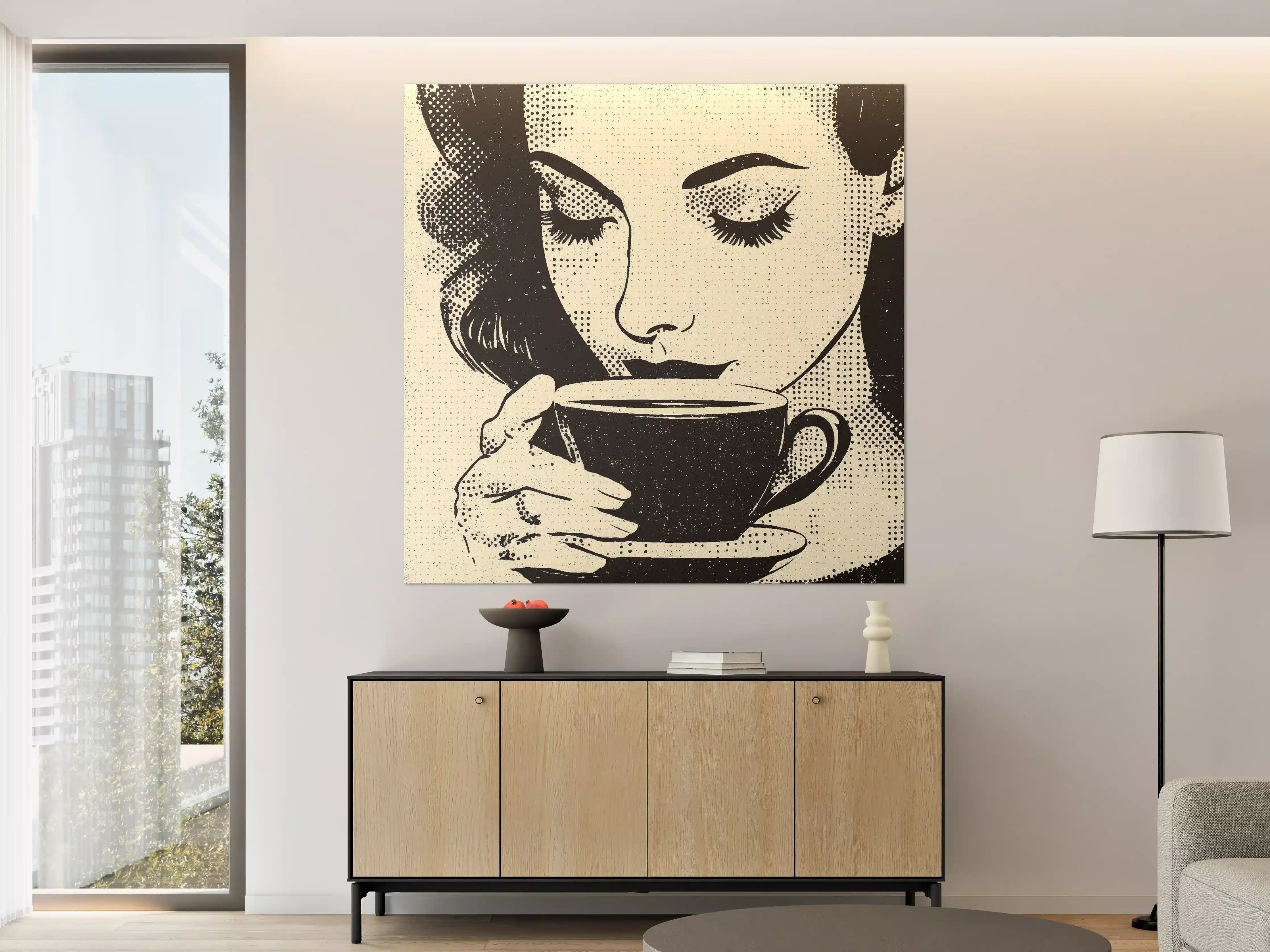 Große Wandbilder - Moderne Schwarz-Weiß-Porträtkunst mit Kaffee