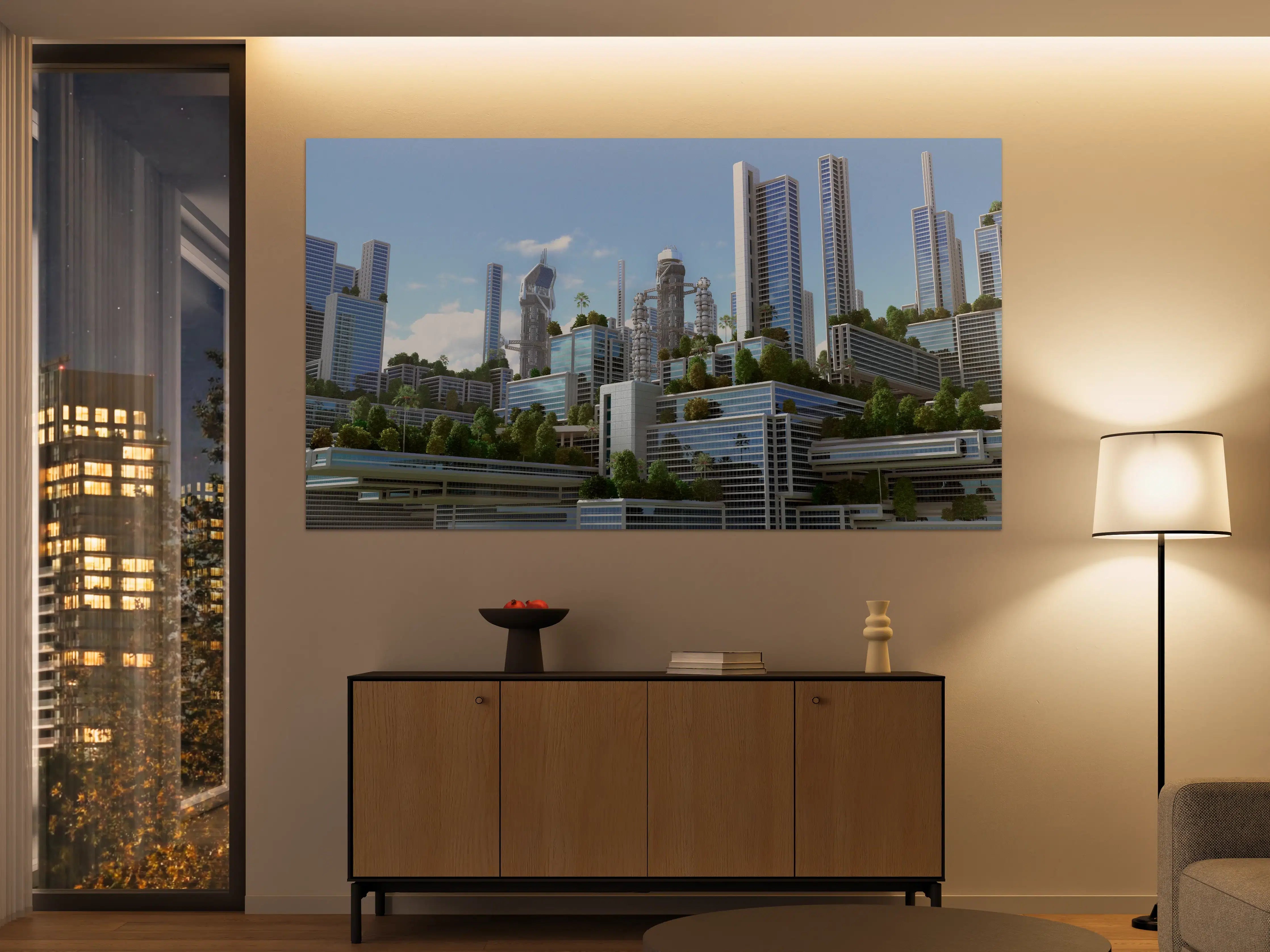 Große Wandbilder - Moderne Skyline mit grünen Terrassen