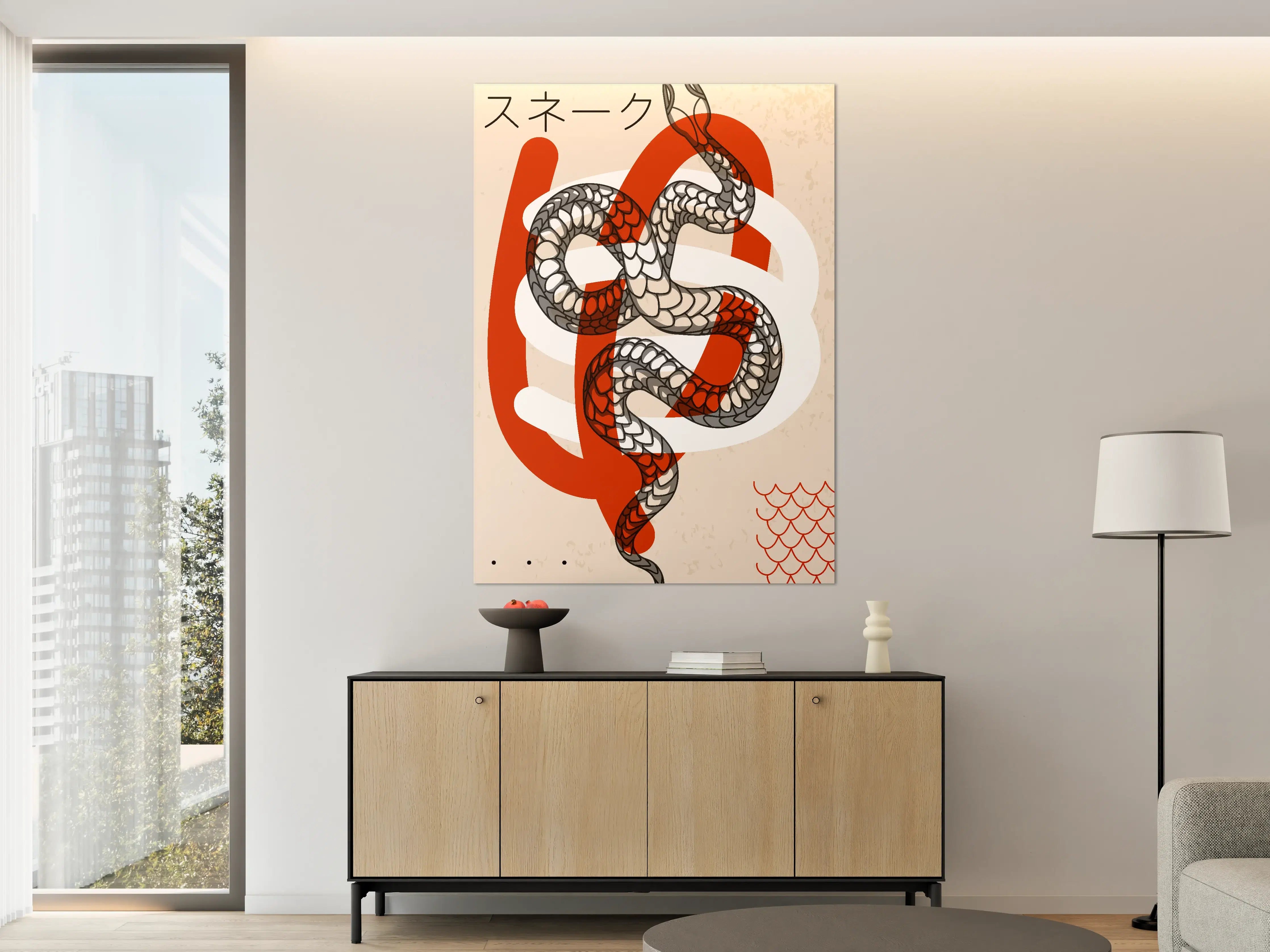 Große Wandbilder - Moderne Snake-Illustration auf Creme-Hintergrund