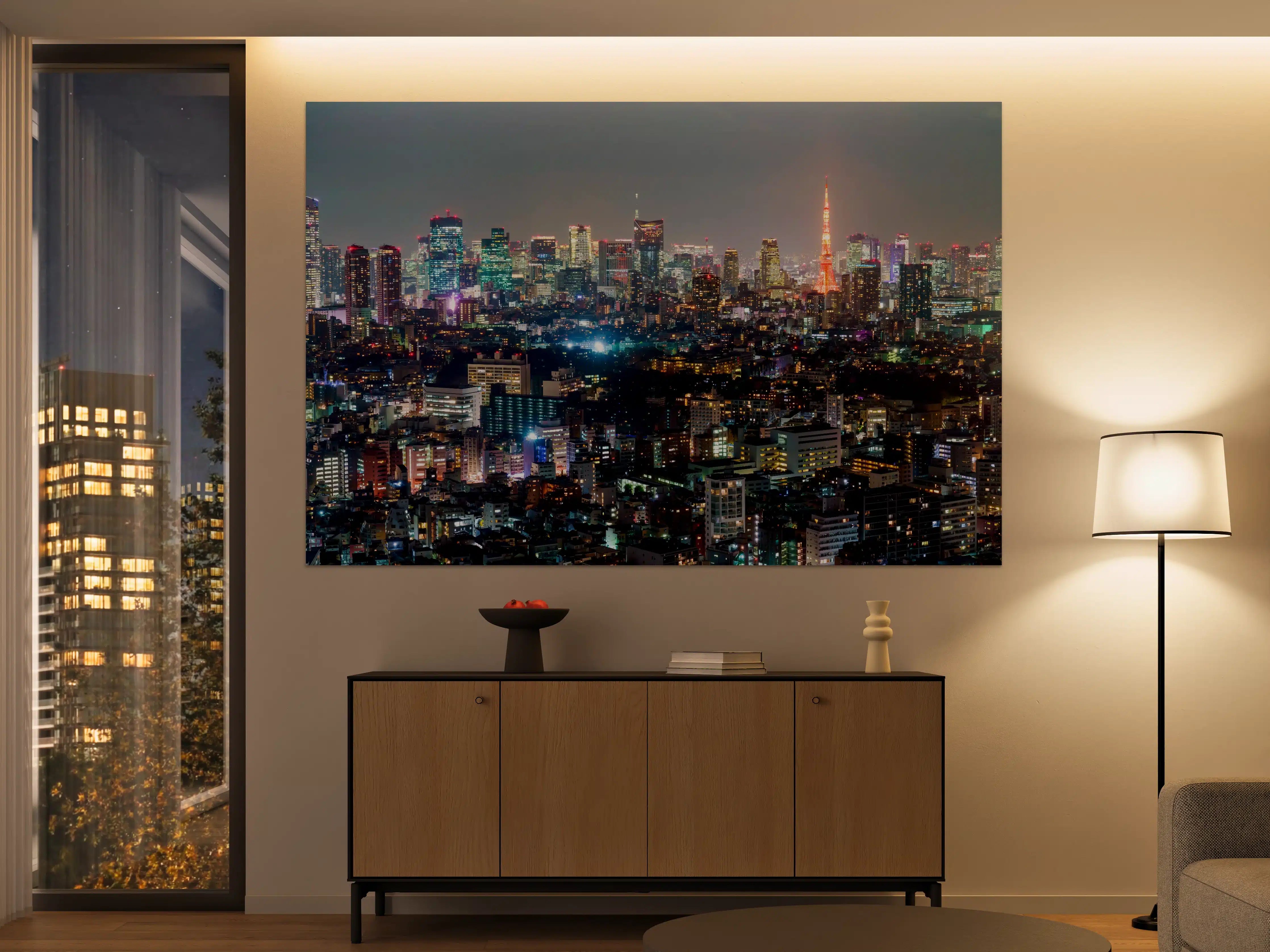 Große Wandbilder - Moderne Stadt bei Nacht mit Leuchtreklamen