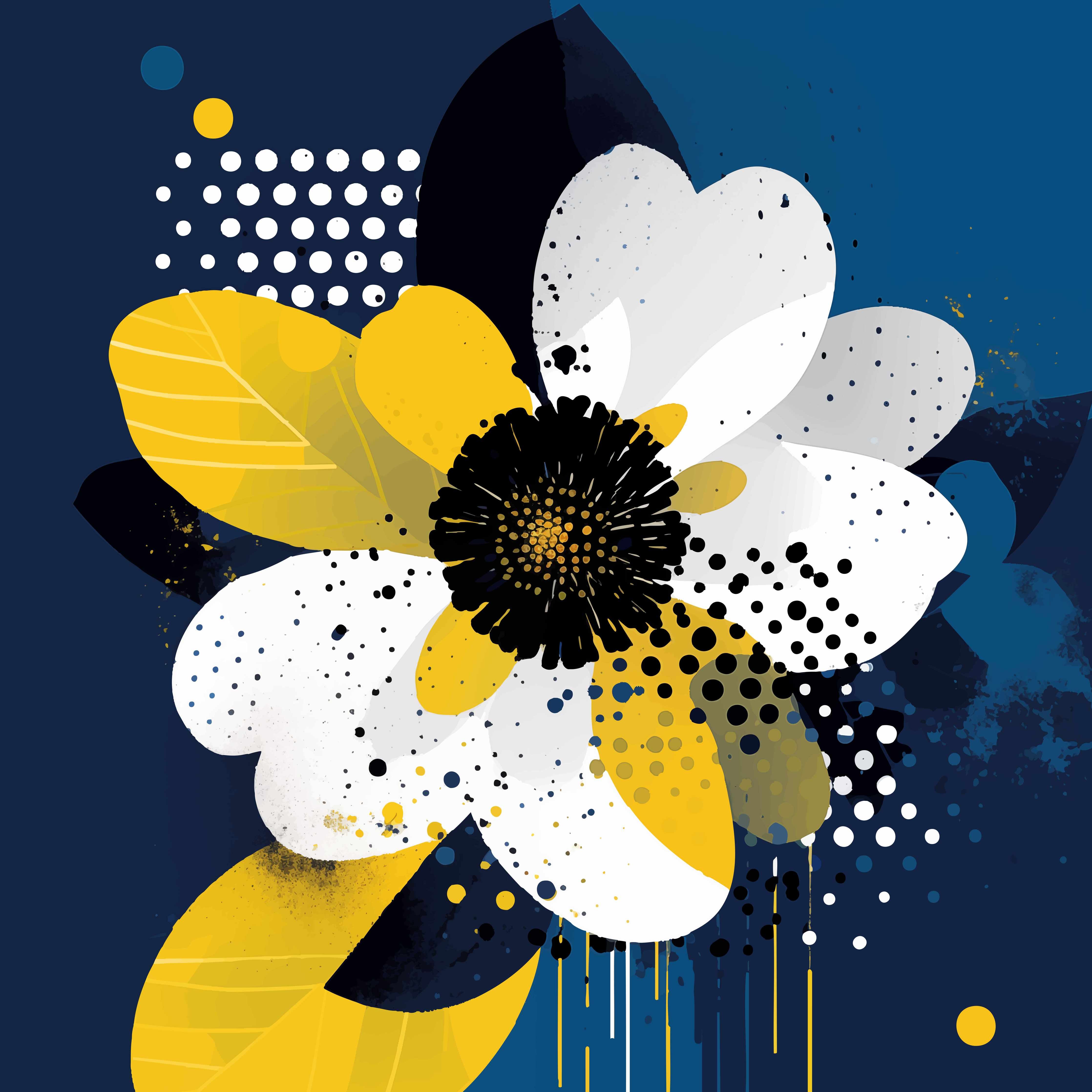 Große Wandbilder-Moderne abstrakte Blumenmalerei in Blau, Weiß und Gelb