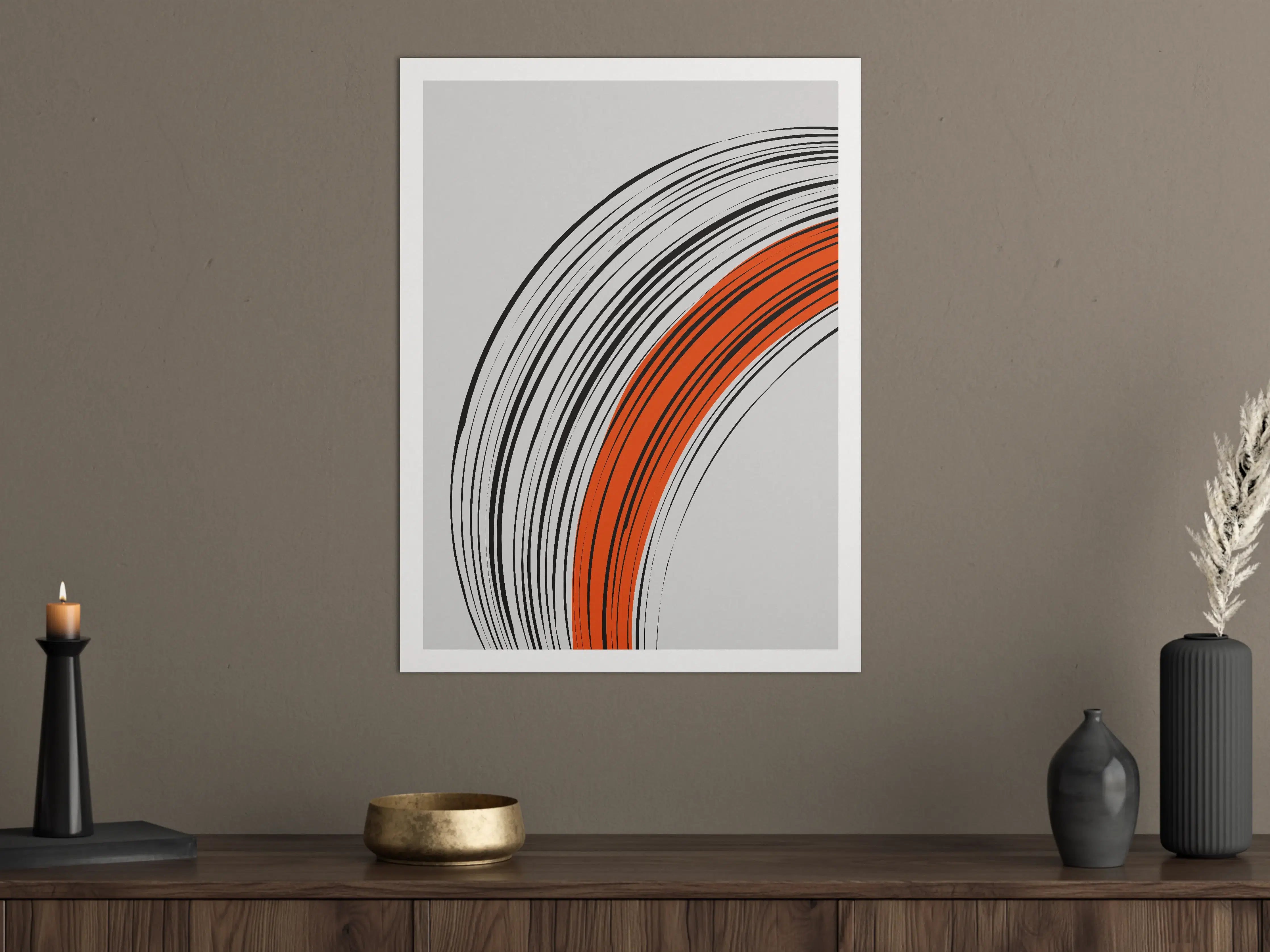 Große Wandbilder - Moderne abstrakte Kreise in Schwarz, Weiß und Orange auf hellem Hintergrund