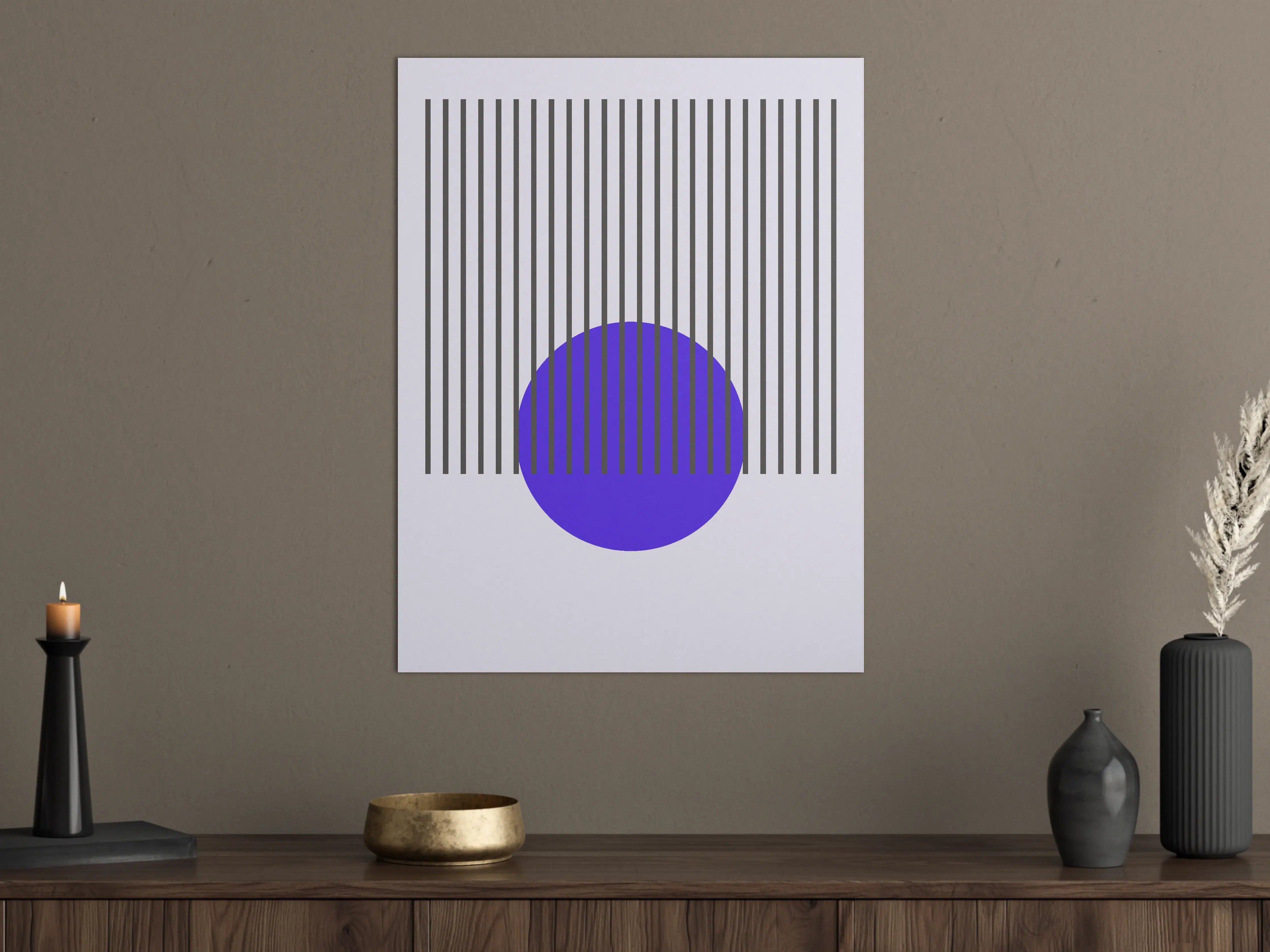 Große Wandbilder - Moderne abstrakte Kunst mit blauer Kugel und schwarzen Linien